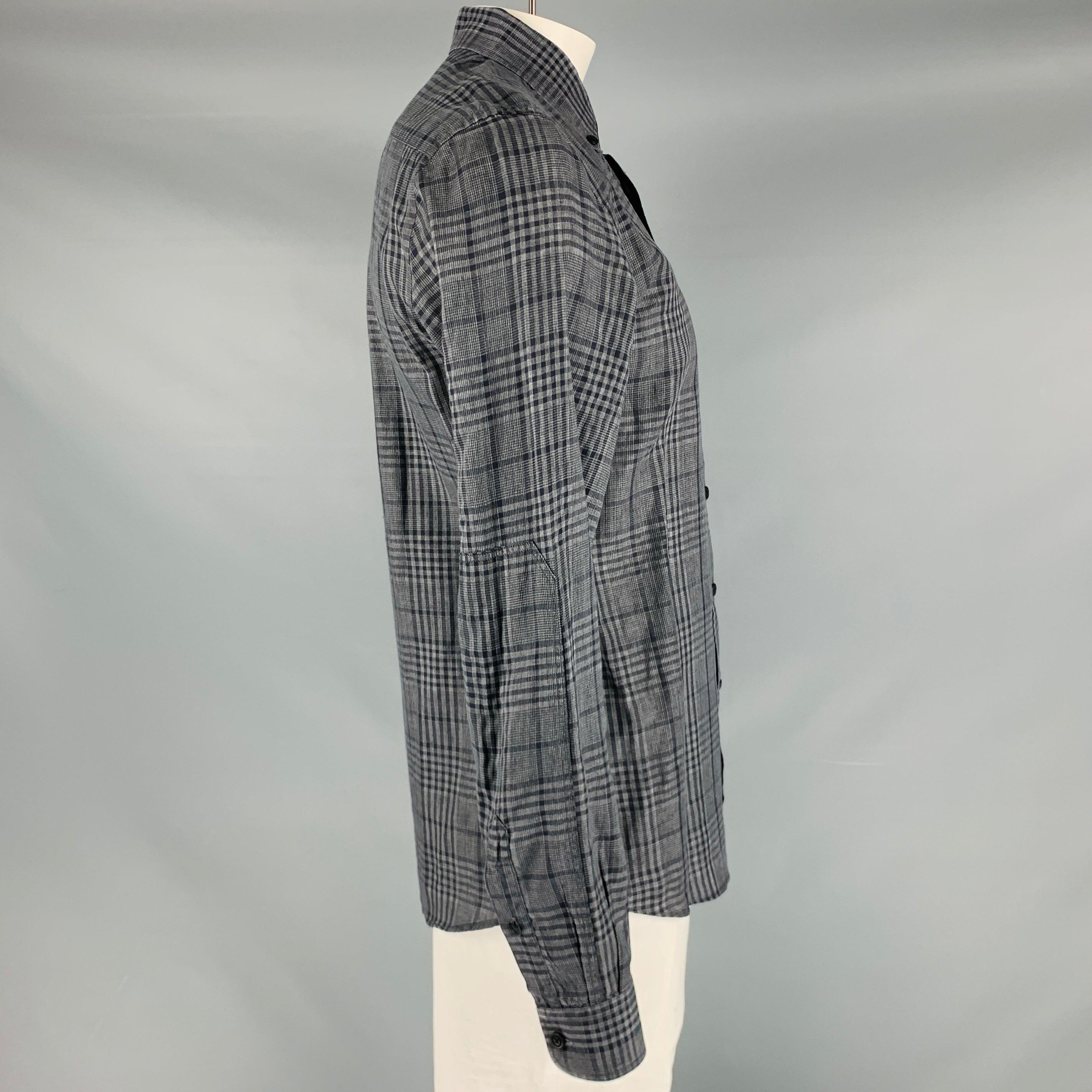 BELSTAFF Size L Grey Black Plaid Linen Cotton Button Up Long Sleeve Shirt In Good Condition For Sale In San Francisco, CA