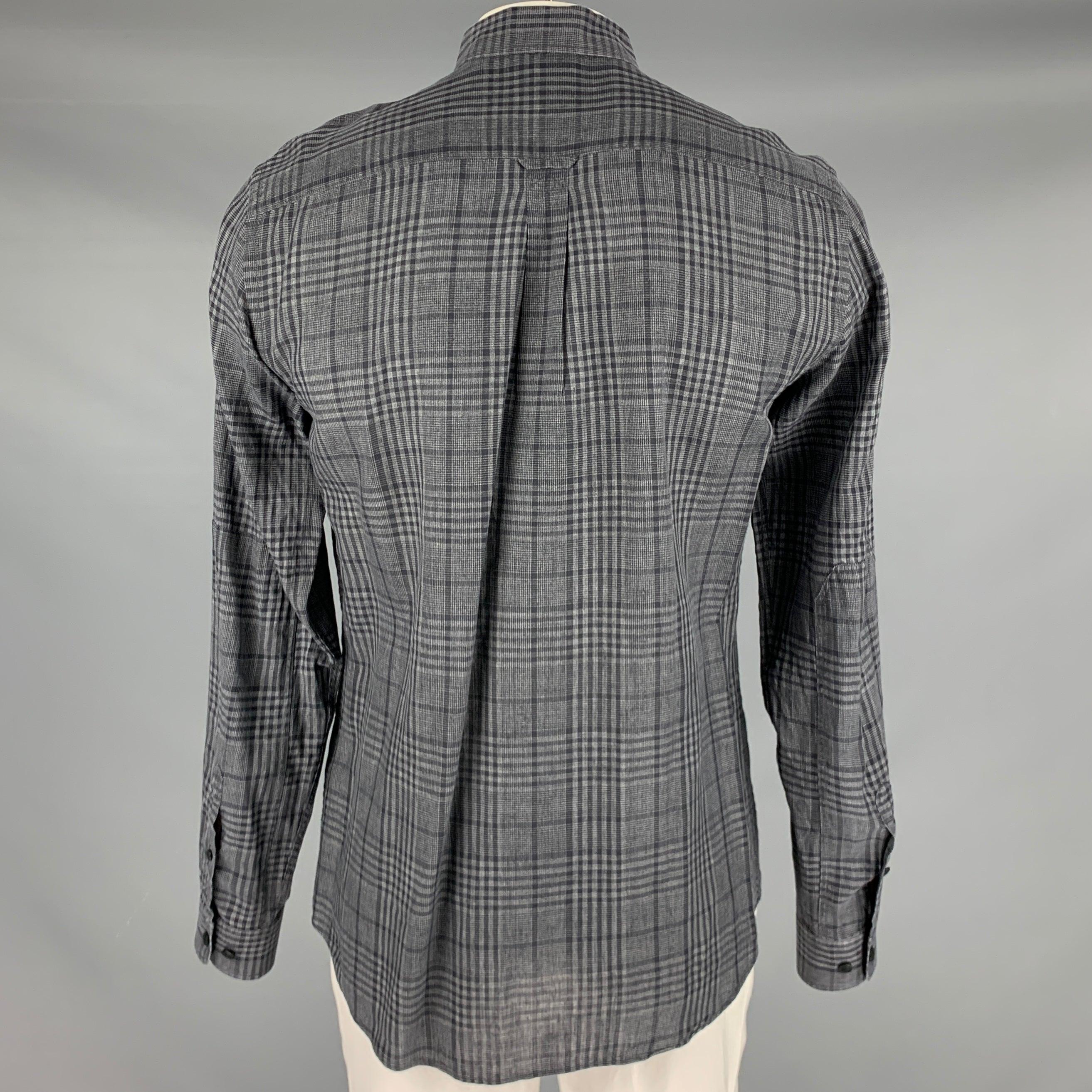 Men's BELSTAFF Size L Grey Black Plaid Linen Cotton Button Up Long Sleeve Shirt For Sale