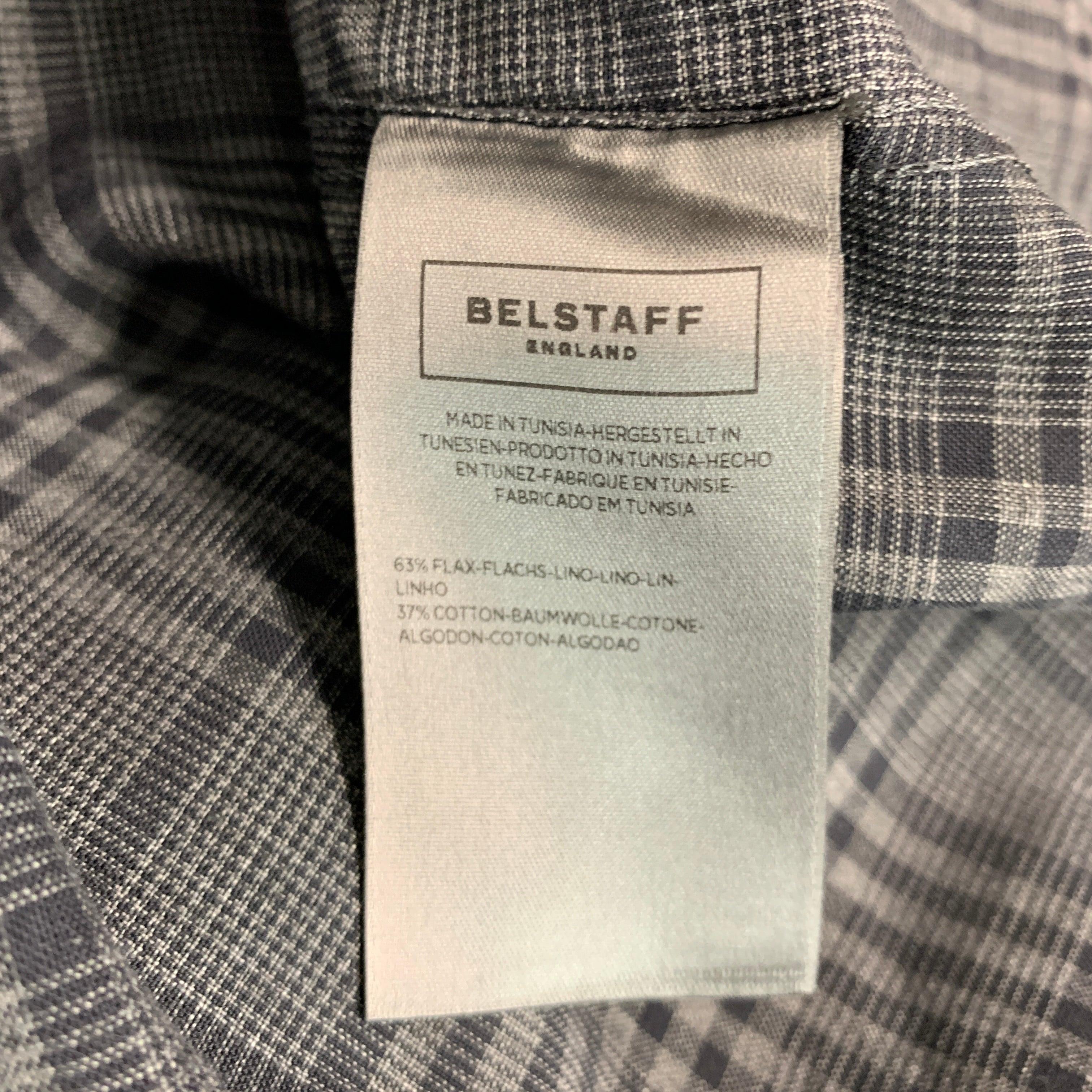 BELSTAFF Size L Grey Black Plaid Linen Cotton Button Up Long Sleeve Shirt For Sale 3
