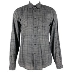 Belstaff Taglia L Grigio Nero Plaid Lino Cotone Button Up Camicia Manica Lunga