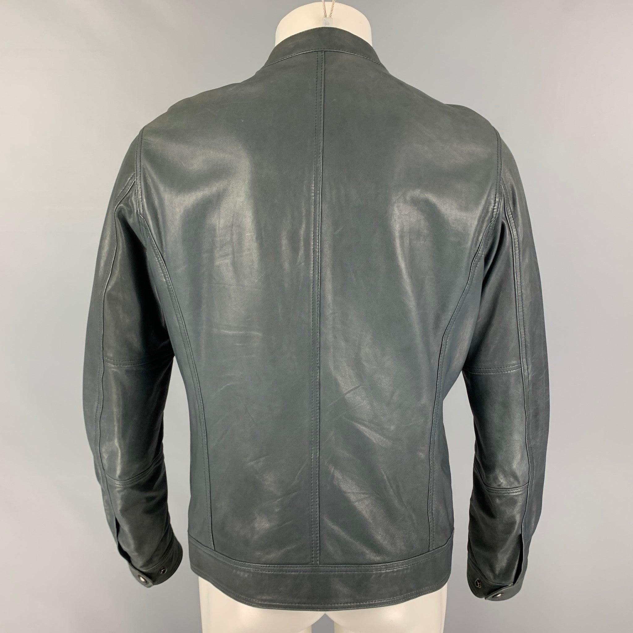 BELSTAFF Size M Gray Leather Zip Up Jacket In Good Condition In San Francisco, CA