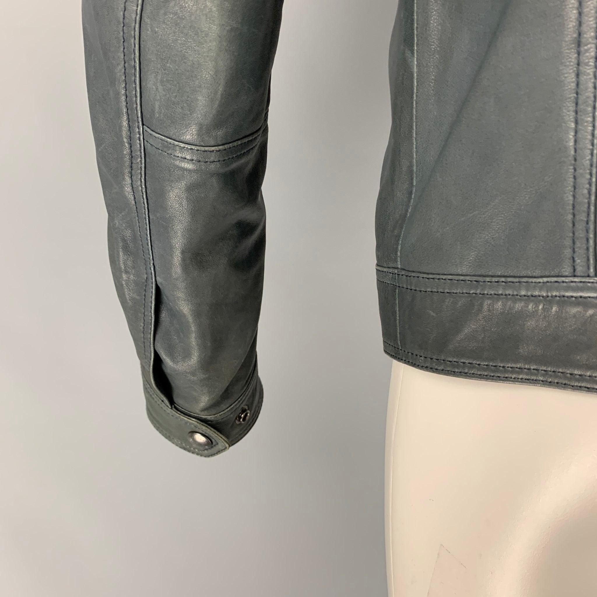 Men's BELSTAFF Size M Gray Leather Zip Up Jacket