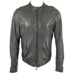 BELSTAFF Size M Gray Leather Zip Up Jacket
