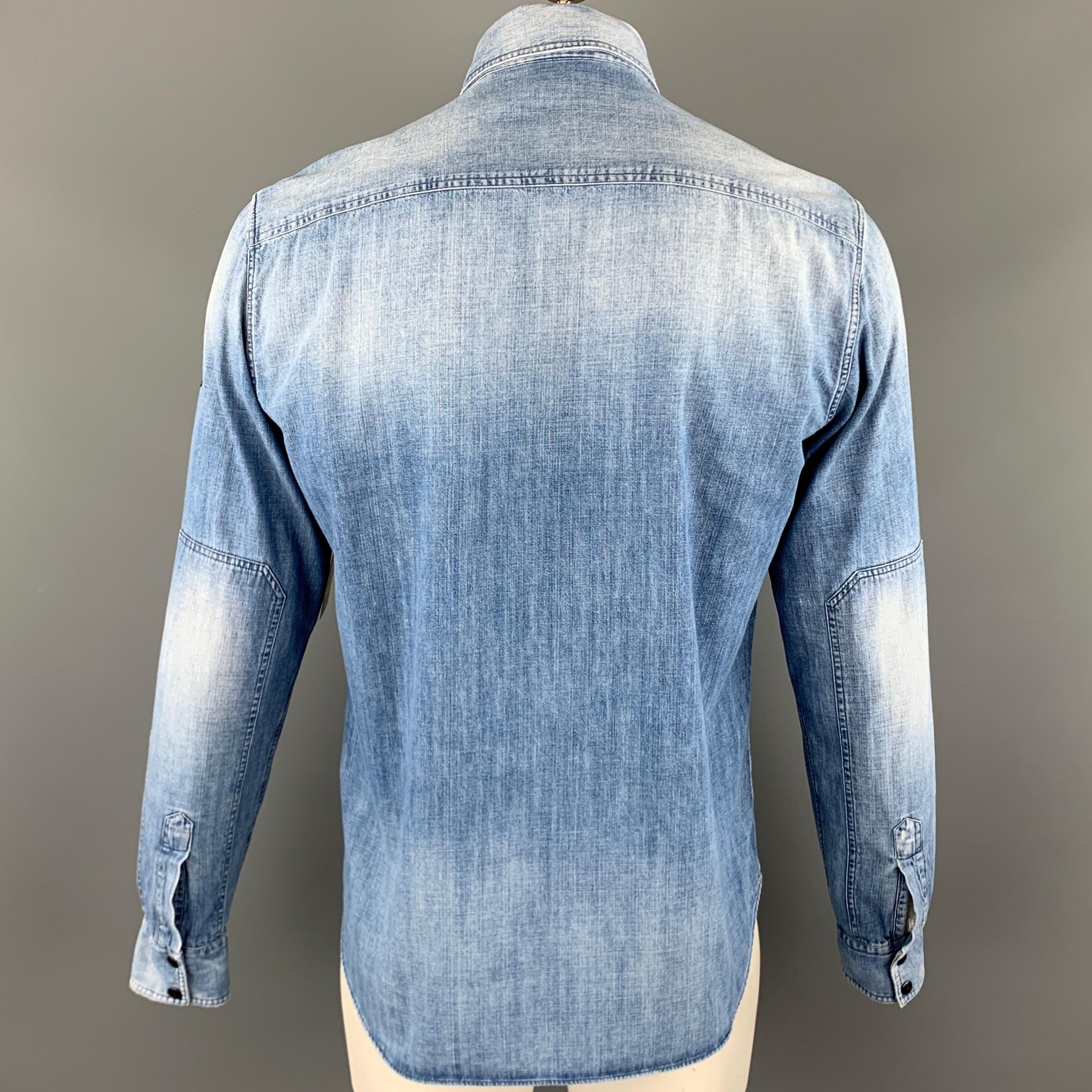 Men's BELSTAFF Size XL Blue Washed Cotton / Viscose Western Long Sleeve Shirt