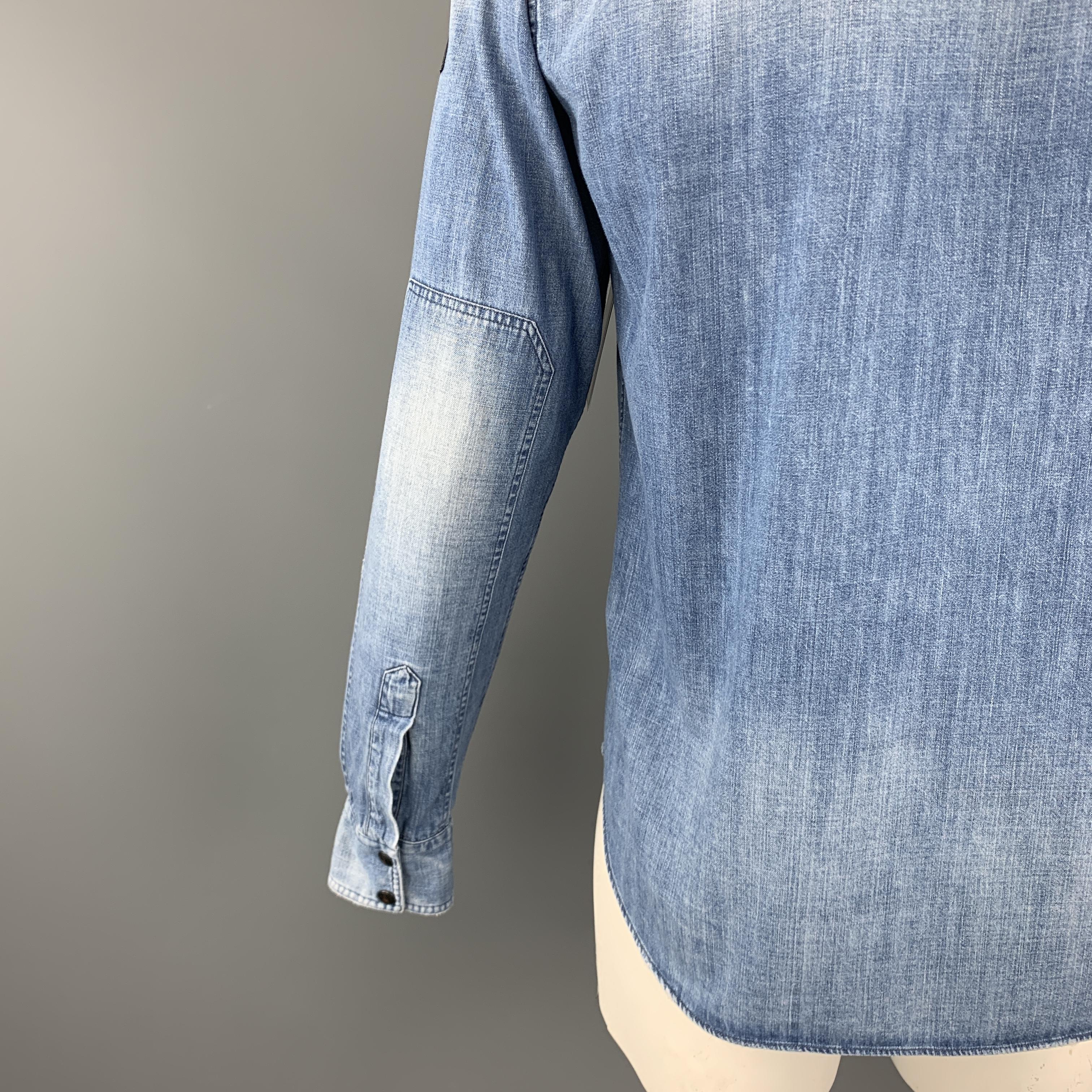 BELSTAFF Size XL Blue Washed Cotton / Viscose Western Long Sleeve Shirt 1