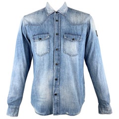 BELSTAFF Size XL Blue Washed Cotton / Viscose Western Long Sleeve Shirt