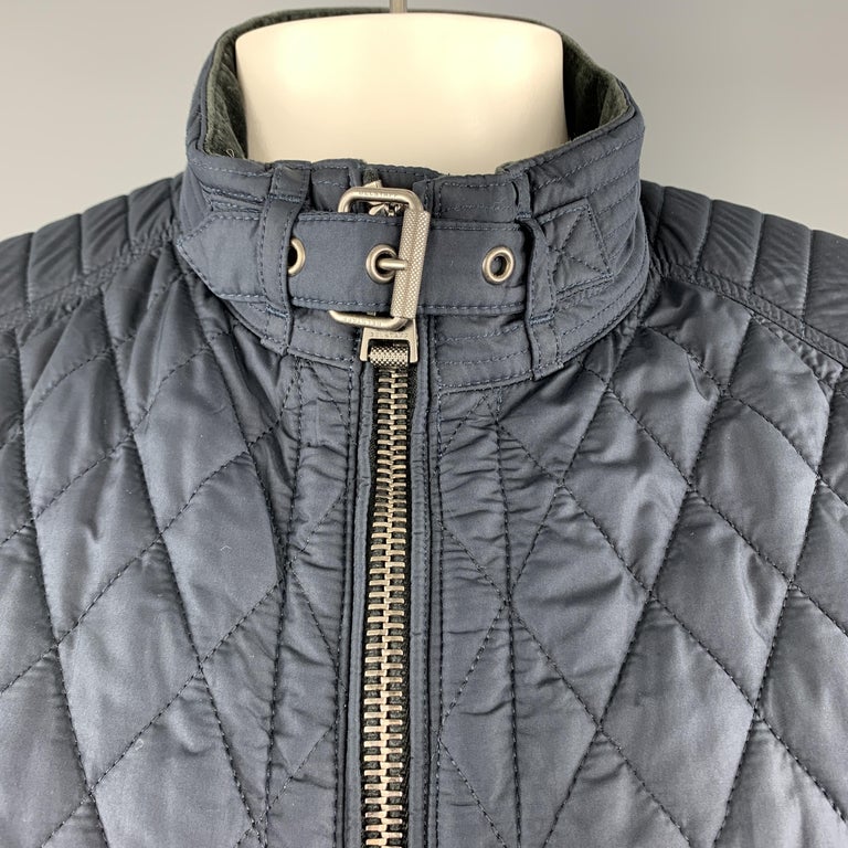 BELSTAFF Size XL Navy Quilted Polyester Zip Up Jacket at 1stDibs