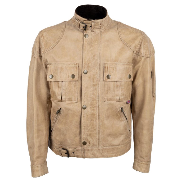 Belstaff Vintage Beige Leather Gangster Jacket - '00s For Sale at 1stDibs