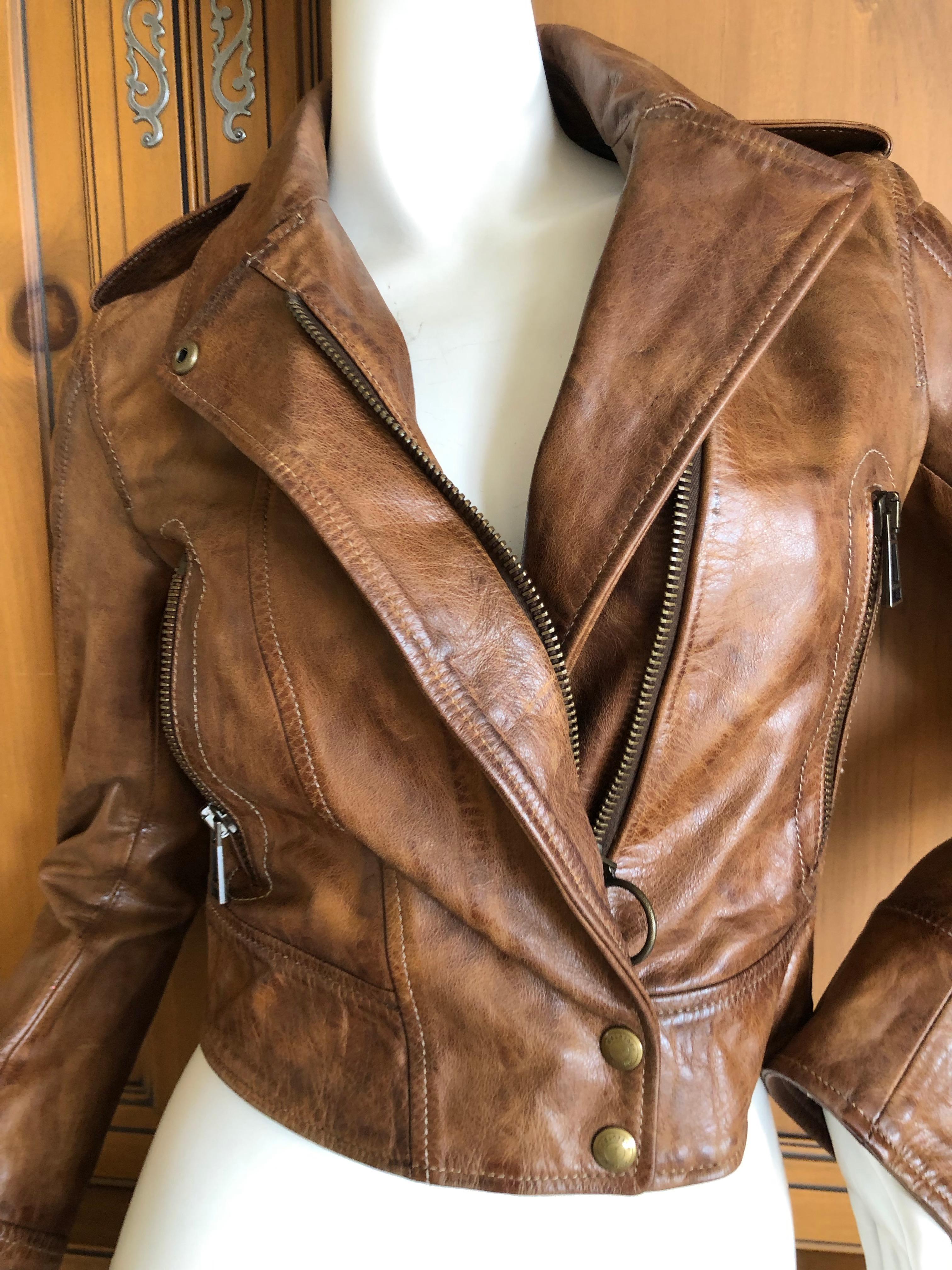 Belstaff Vintage Honey Brown Distressed Leather Motocross Jacket  In Excellent Condition For Sale In Cloverdale, CA