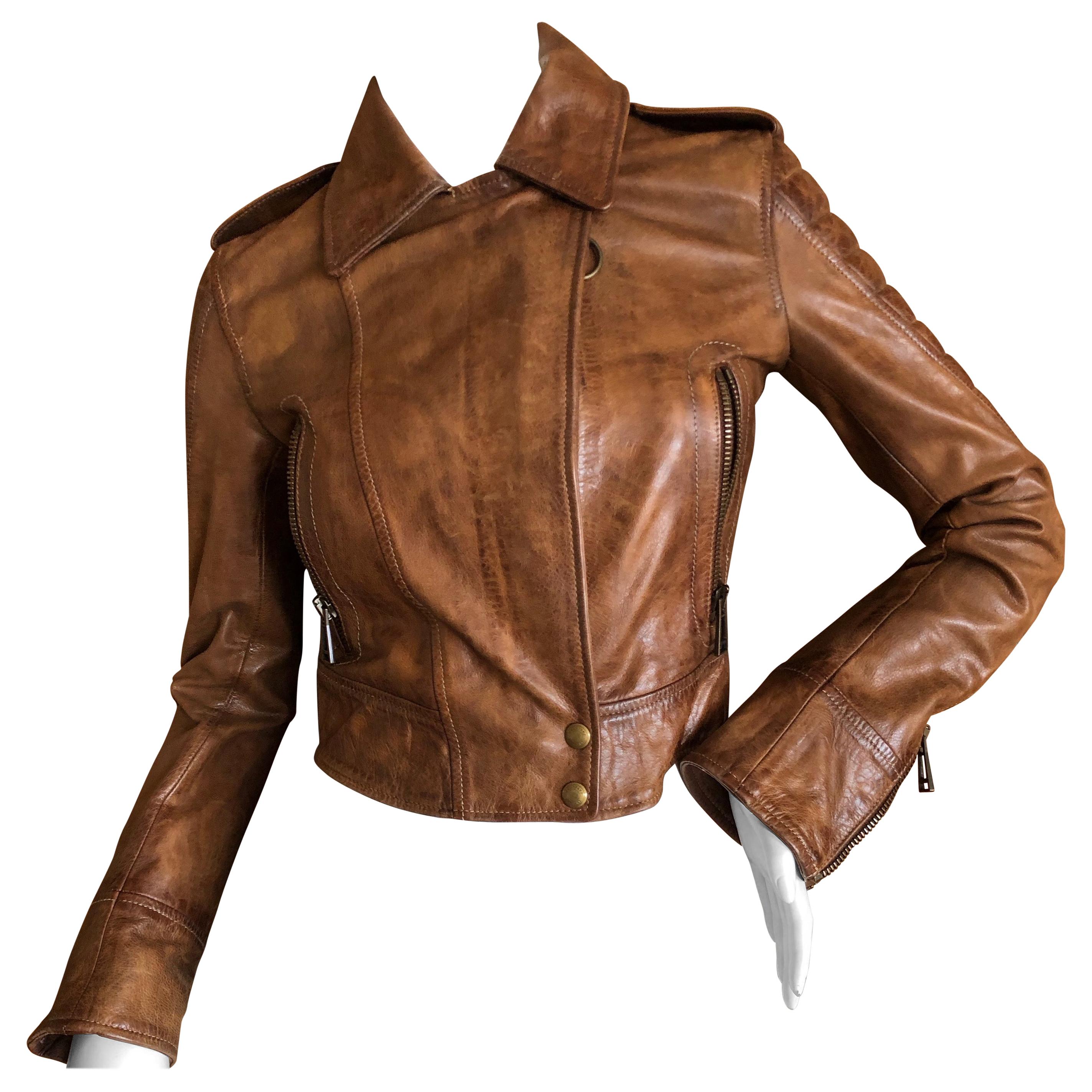 Belstaff Vintage Honey Brown Distressed Leather Motocross Jacket  For Sale