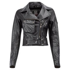 Used Belstaff Women's Black Leather Cropped Biker Jacket