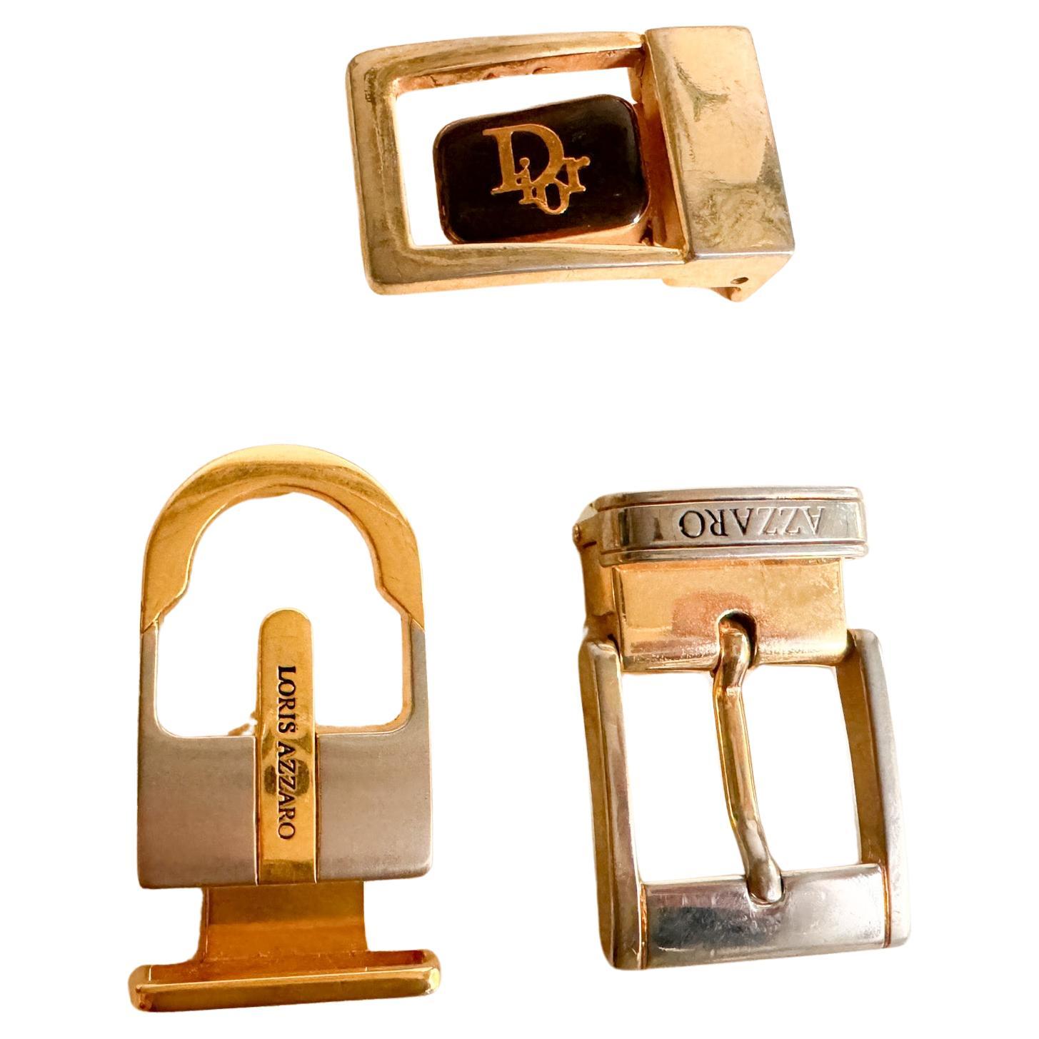 Belt Buckles from Christian Dior and Loris Azzaro Gold Color Set of Three 1970 For Sale