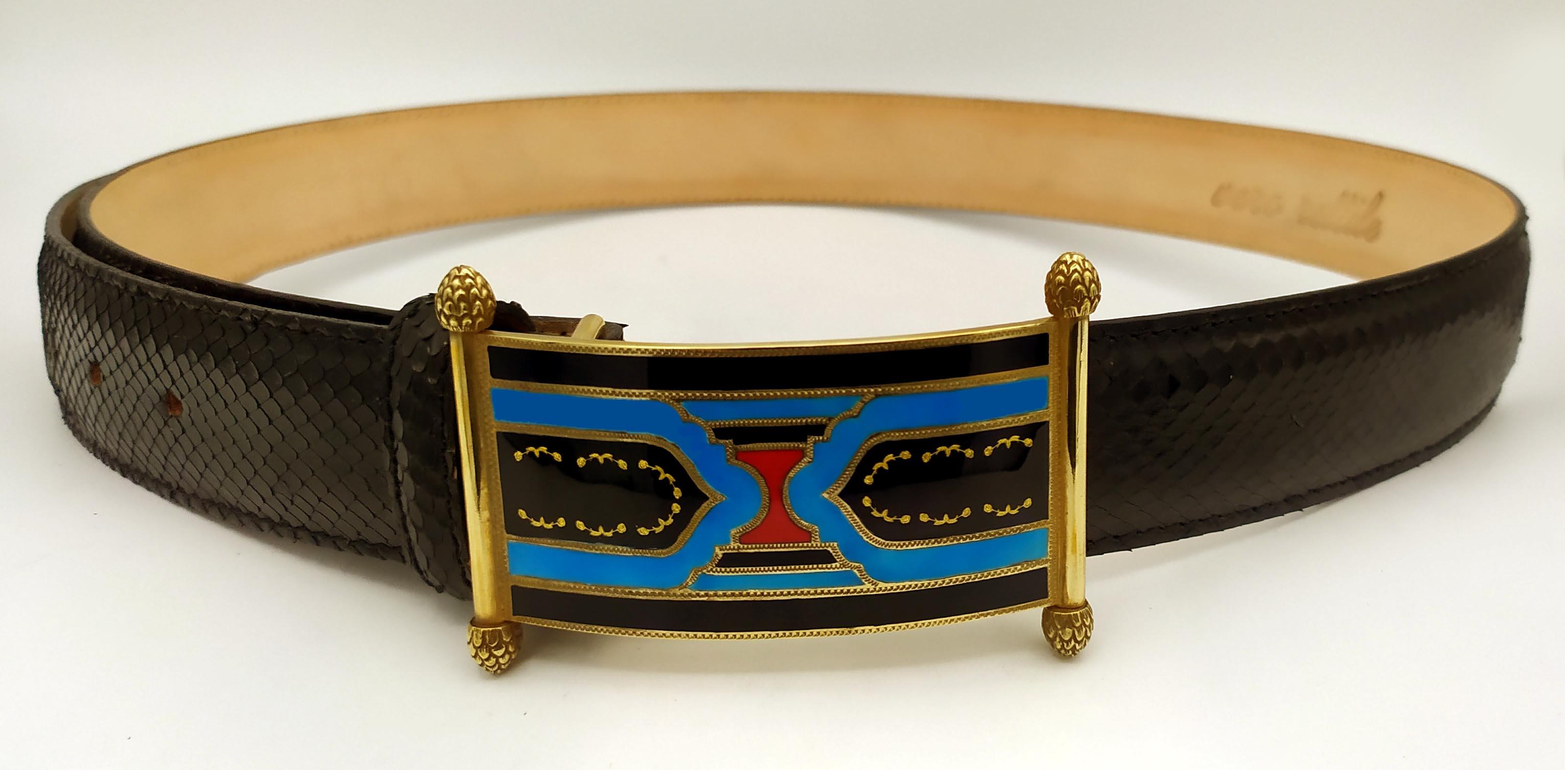Belt real black python buckle Sterling Silver Art Deco Style Salimbeni For Sale 4