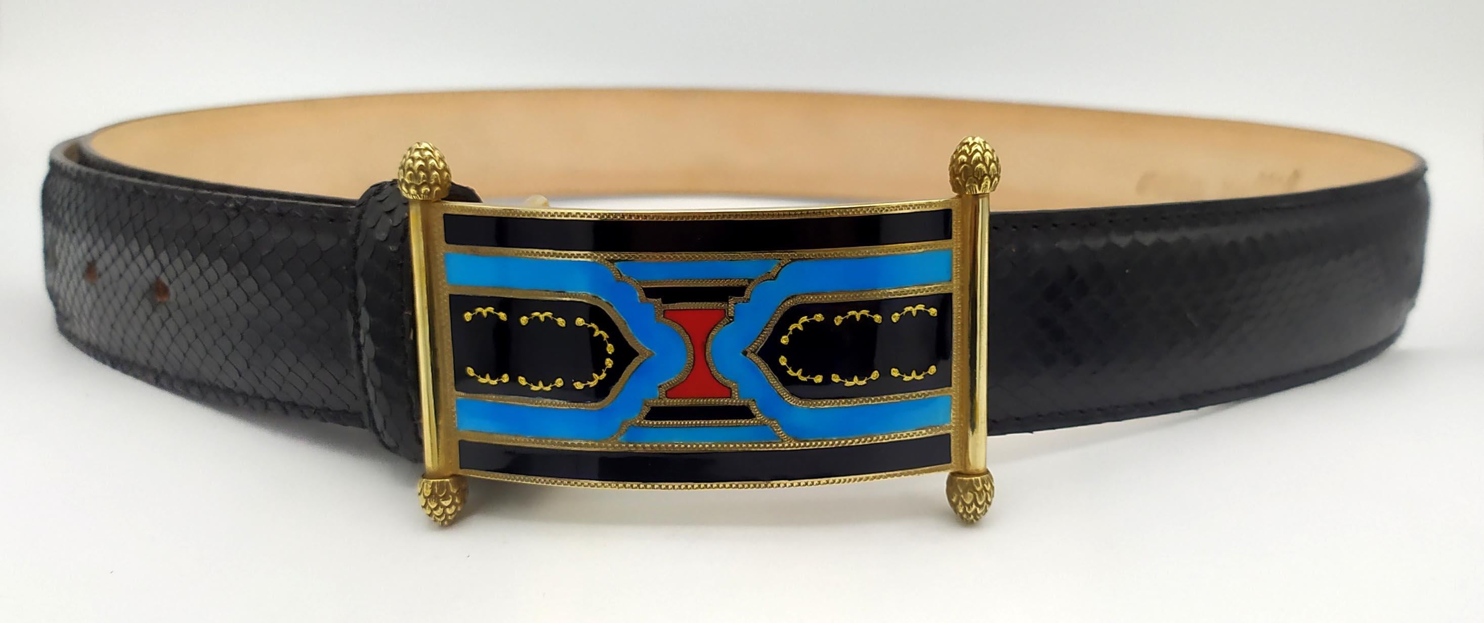 Belt real black python buckle Sterling Silver Art Deco Style Salimbeni For Sale 5