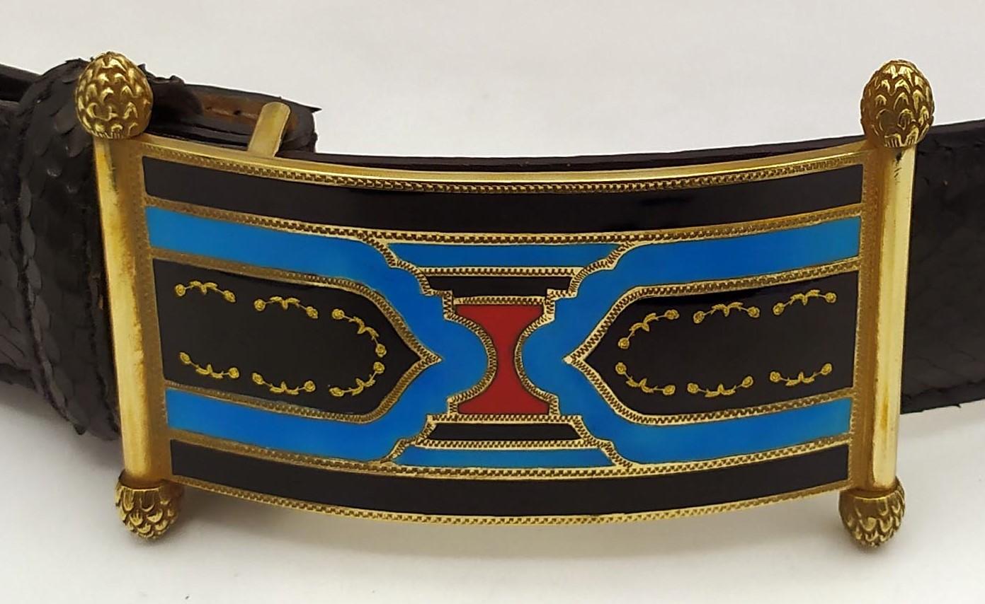 Italian Belt real black python buckle Sterling Silver Art Deco Style Salimbeni For Sale