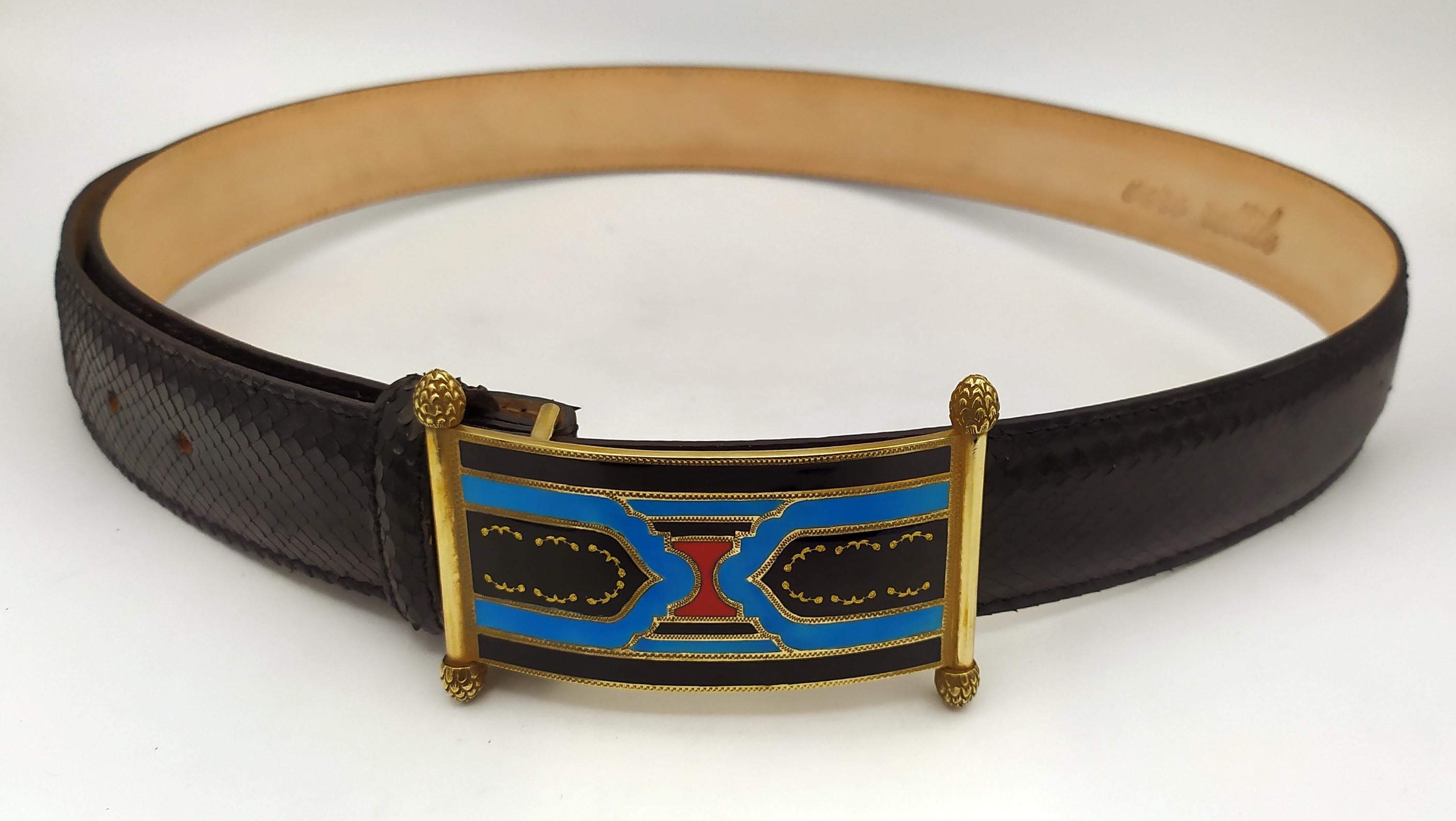 Belt real black python buckle Sterling Silver Art Deco Style Salimbeni For Sale 1