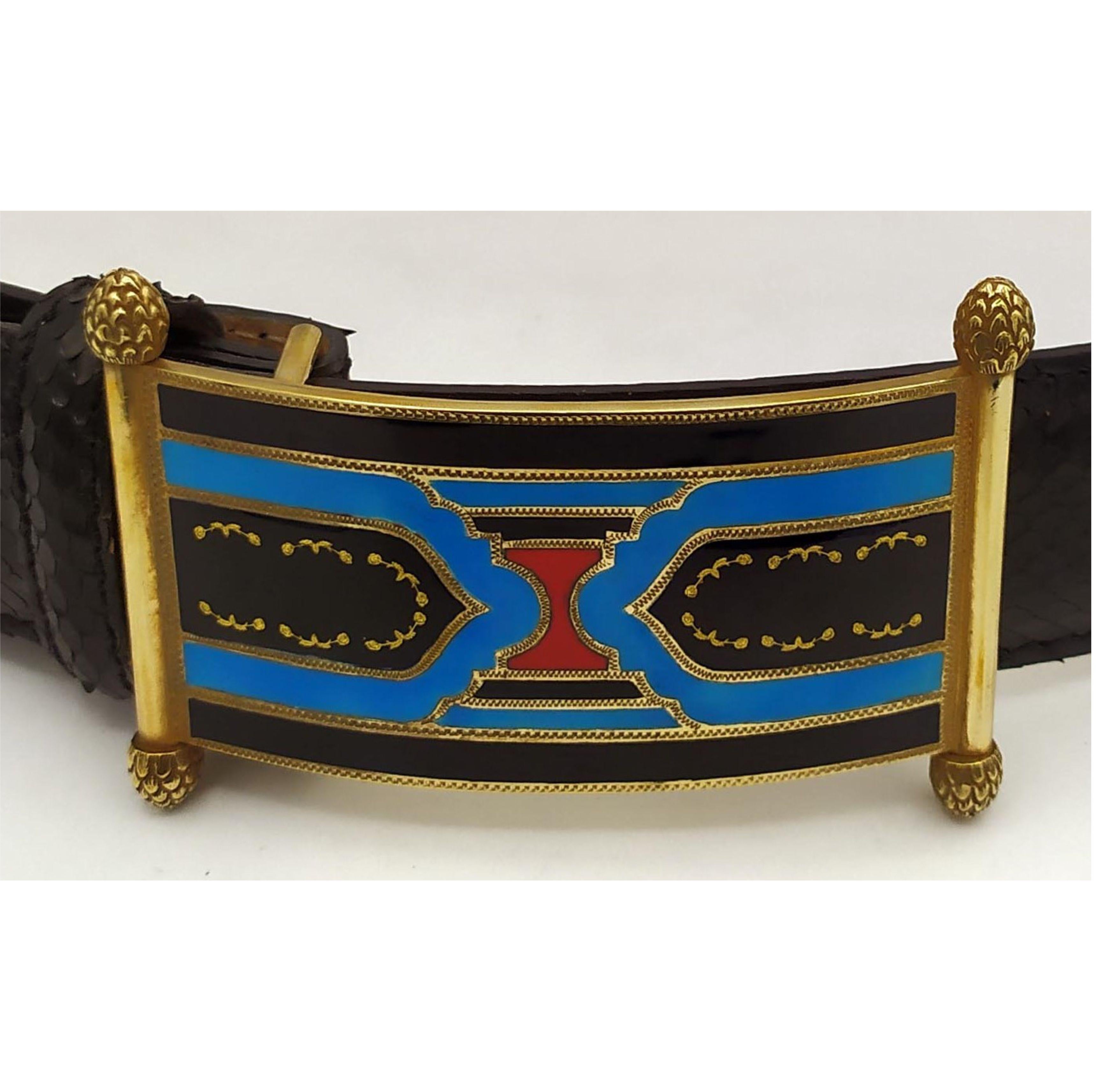 Belt real black python buckle Sterling Silver Art Deco Style Salimbeni For Sale 2