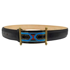 Ceinture boucle en python noir véritable Argent Sterling Art Deco Style Salimbeni
