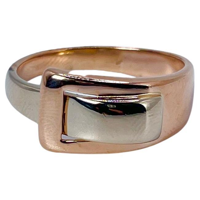 Belt ring solid gold ring 18KT white and rose gold ring belt design ring For Sale