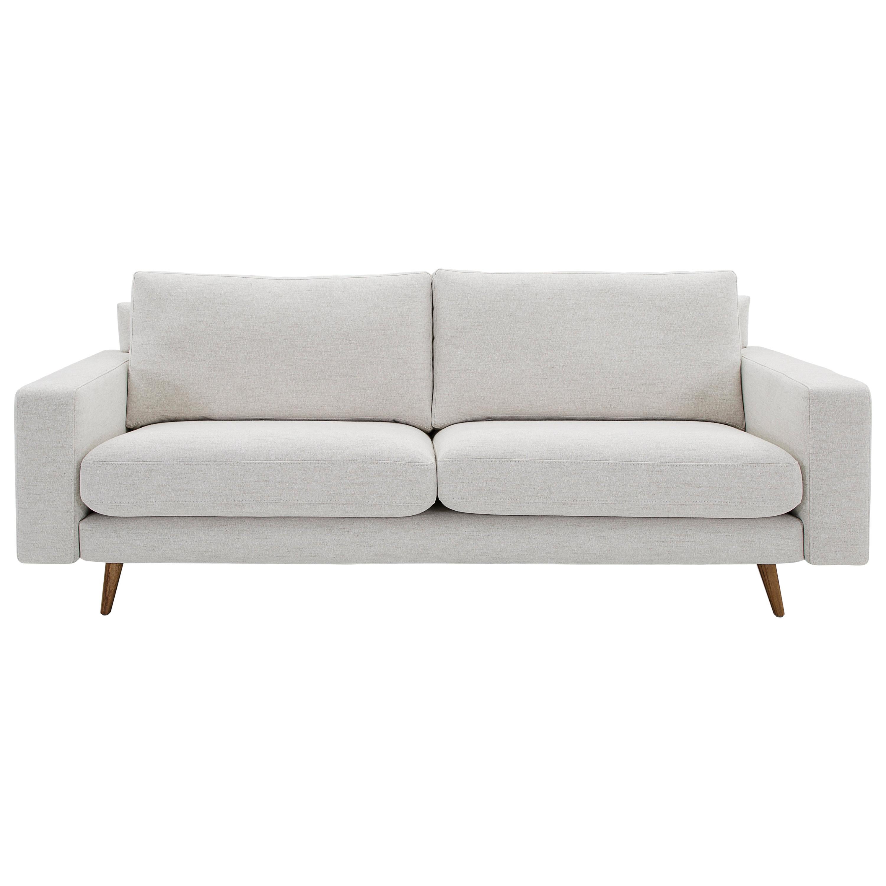 Belt Sofa Upholstered in Off-White Fabric and Teak Wood Legs For Sale