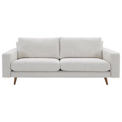 Belt Sofa Upholstered in Off-White Fabric and Teak Wood Legs