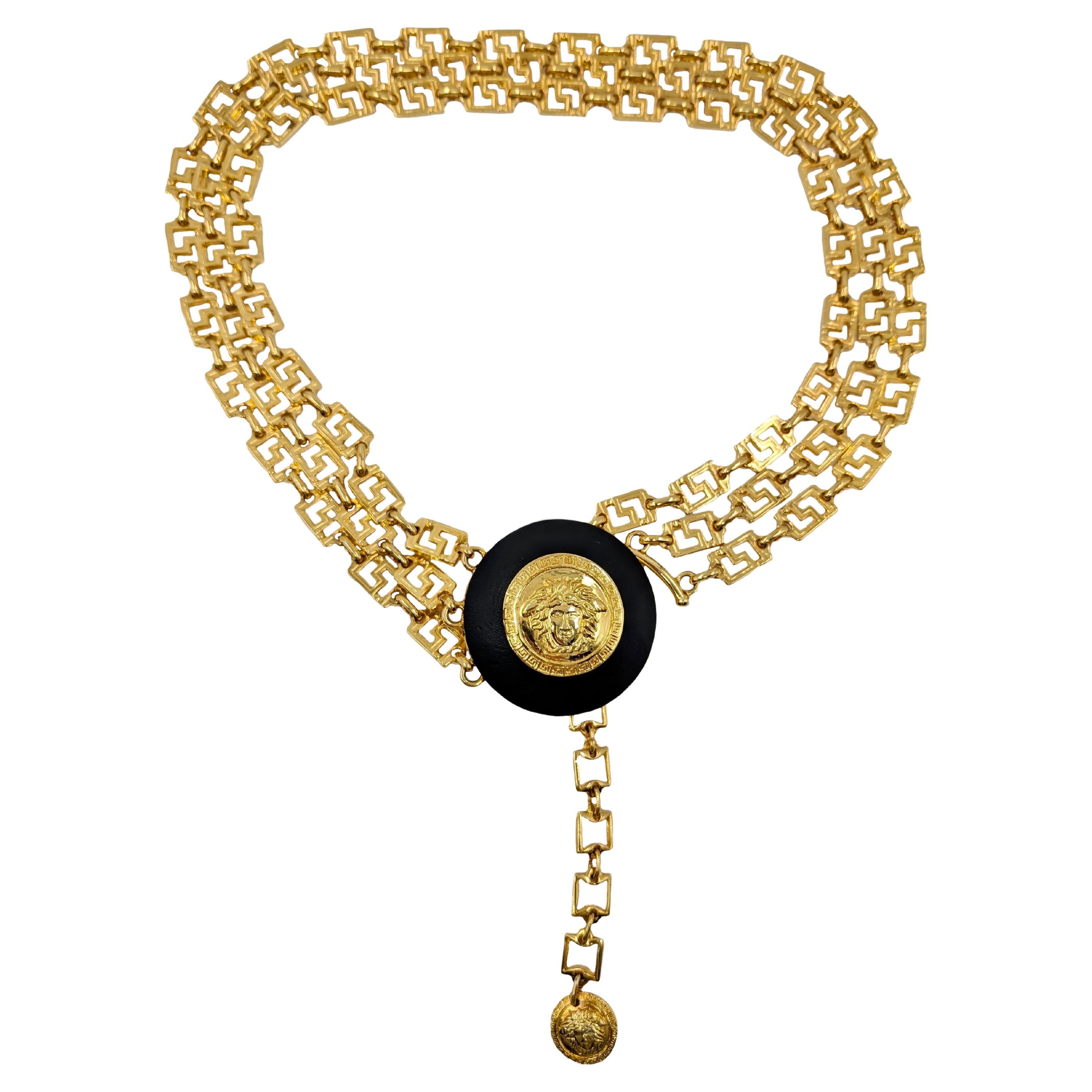 GIANNI VERSACE Belt with triple golden greek chain and Medusa medallion For Sale