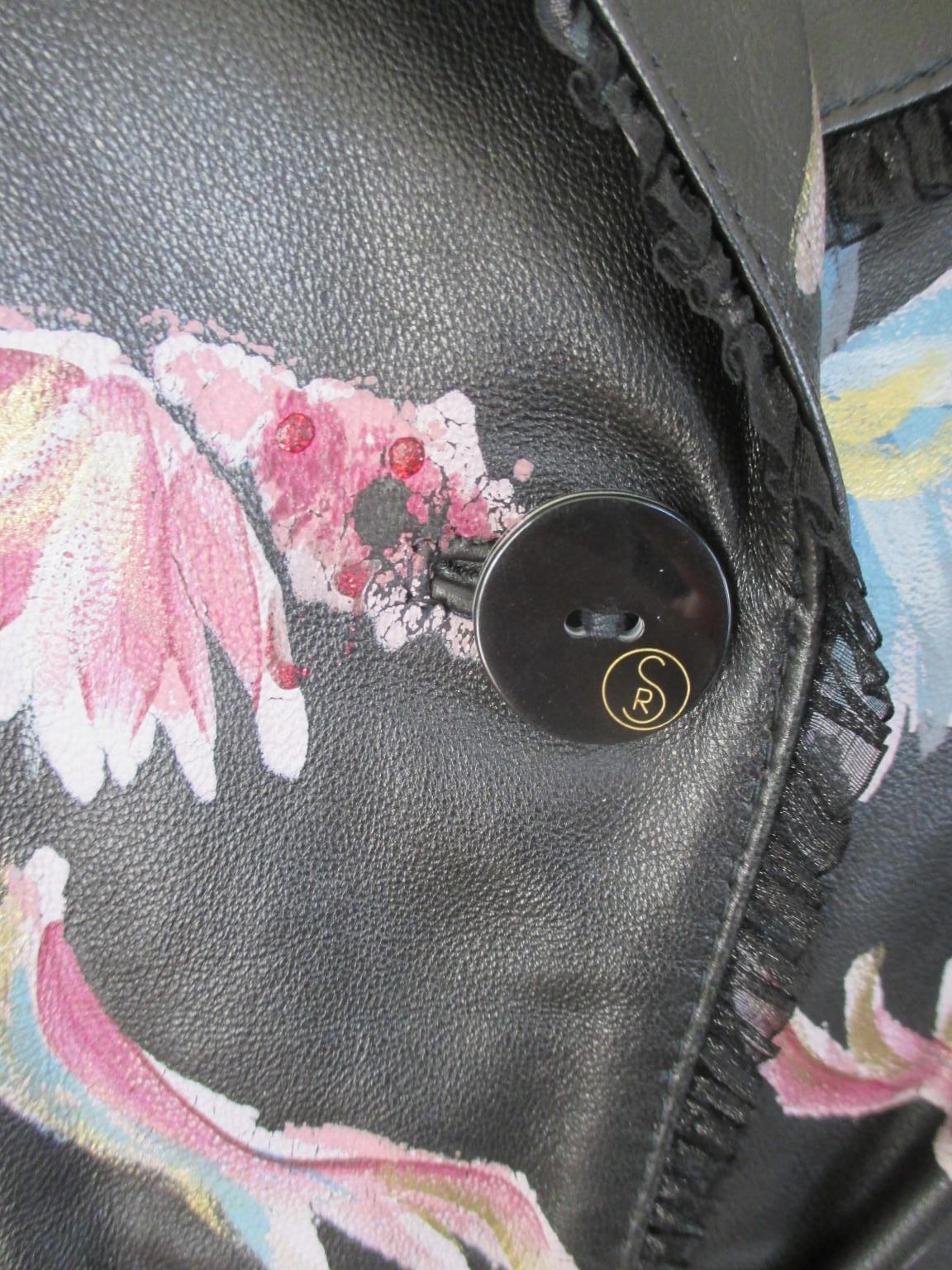 Belted Black Leather Floral Lace Jacket  7