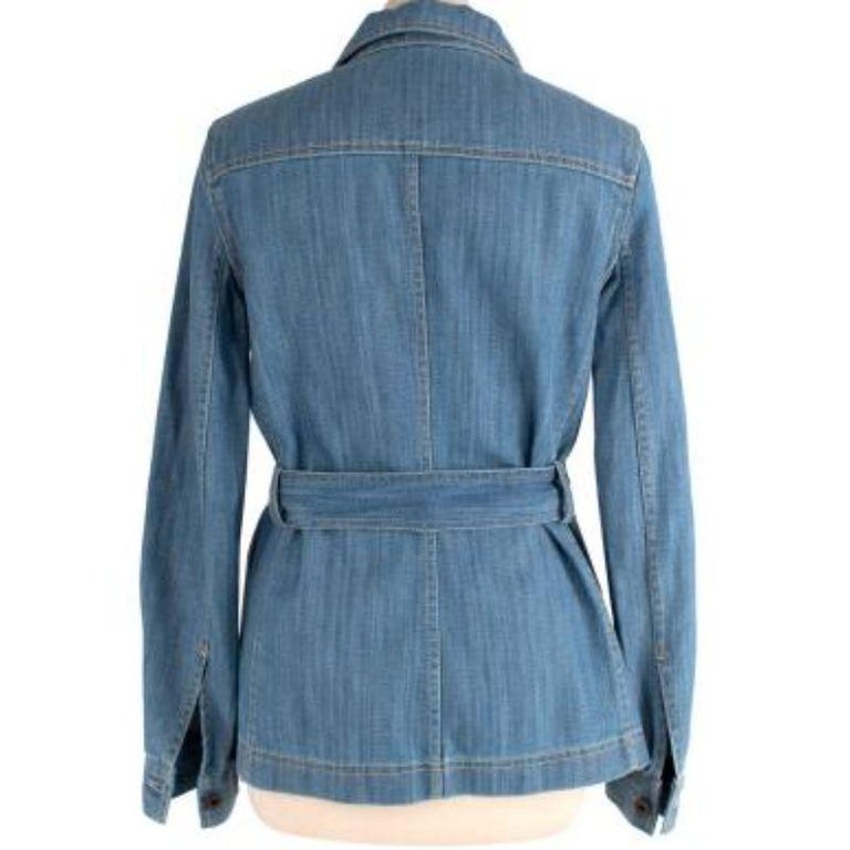 One Button Cropped Denim Jacket with Belted