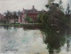 Ciutadella park Barcelona Spain spanish seascape oil on canvas painting