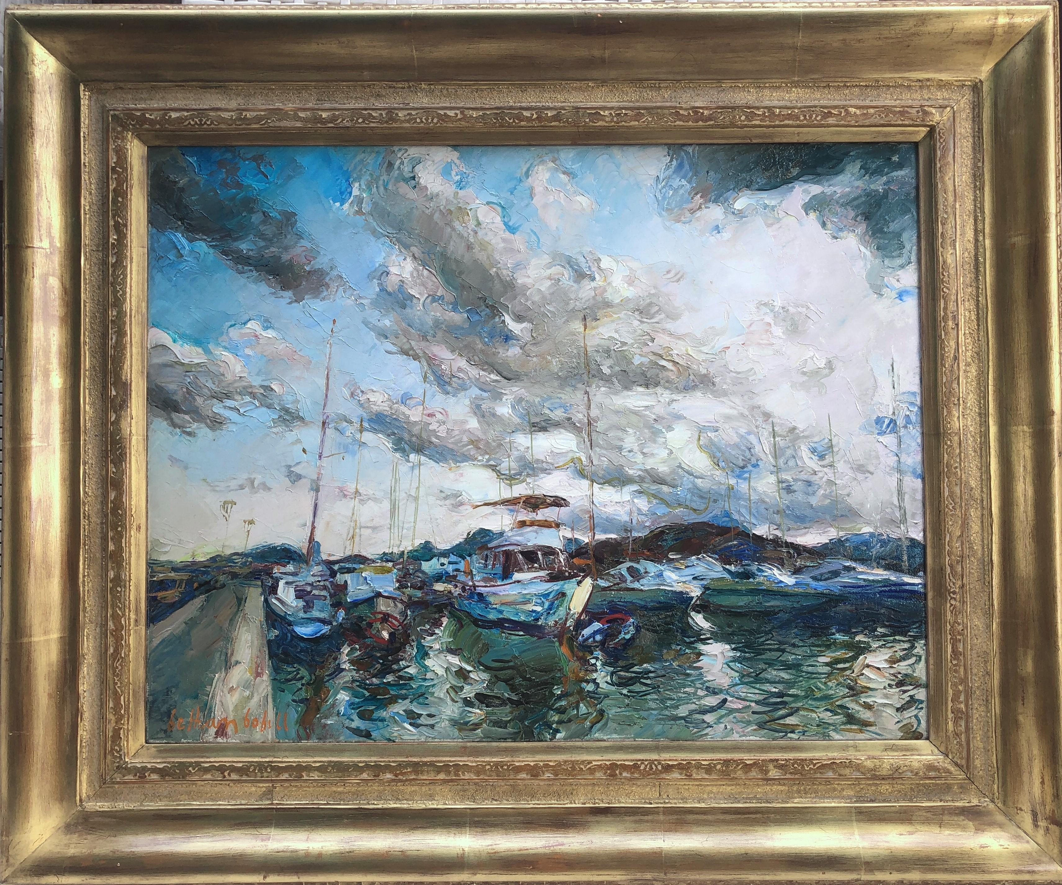 Port de Pollensa Majorque Espagne paysage marin huile sur toile peinture - Painting de Beltran Bofill