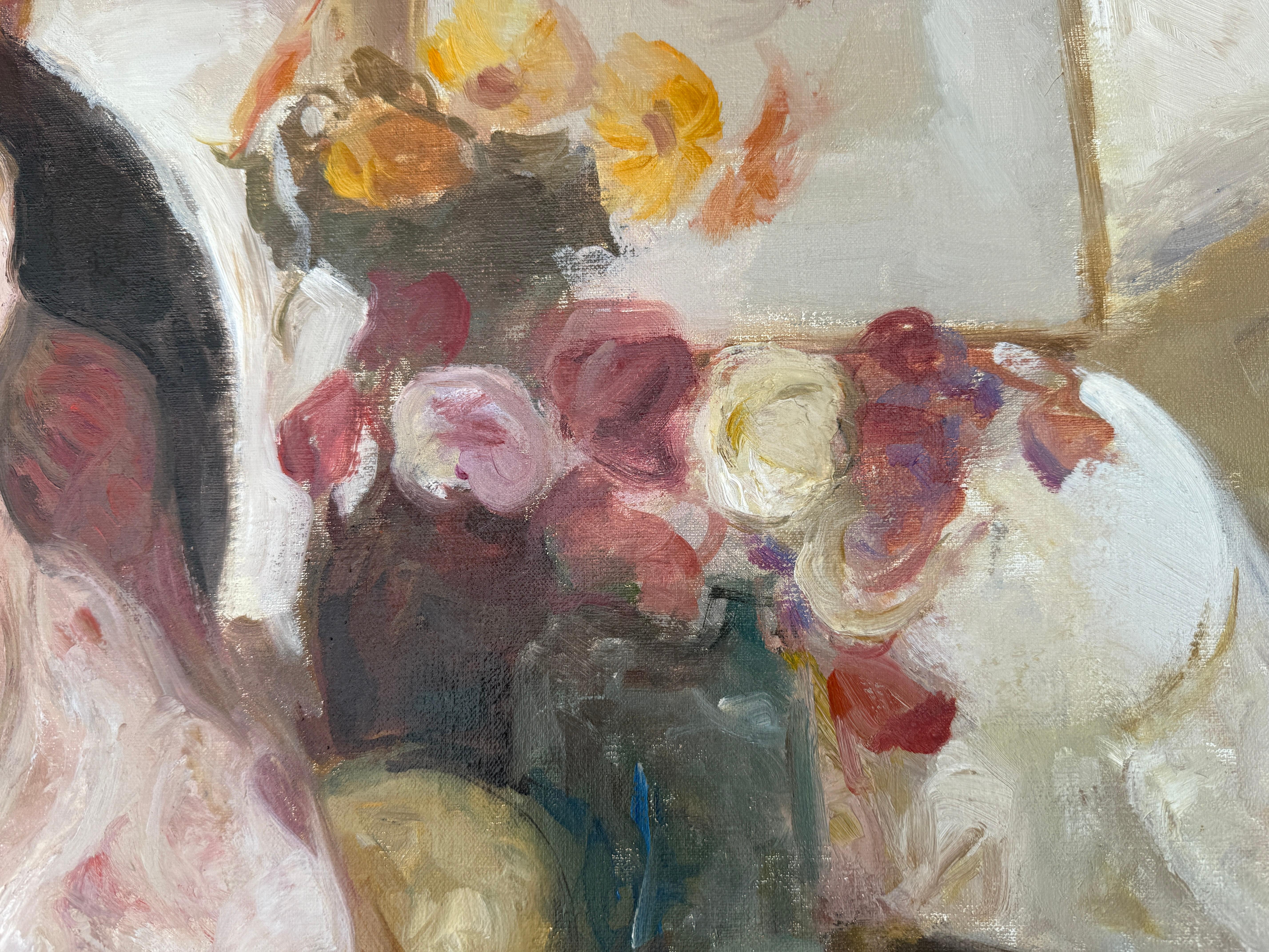 Liegende Frau mit Blumen Öl auf Leinwand Gemälde (Impressionismus), Painting, von Beltran Bofill