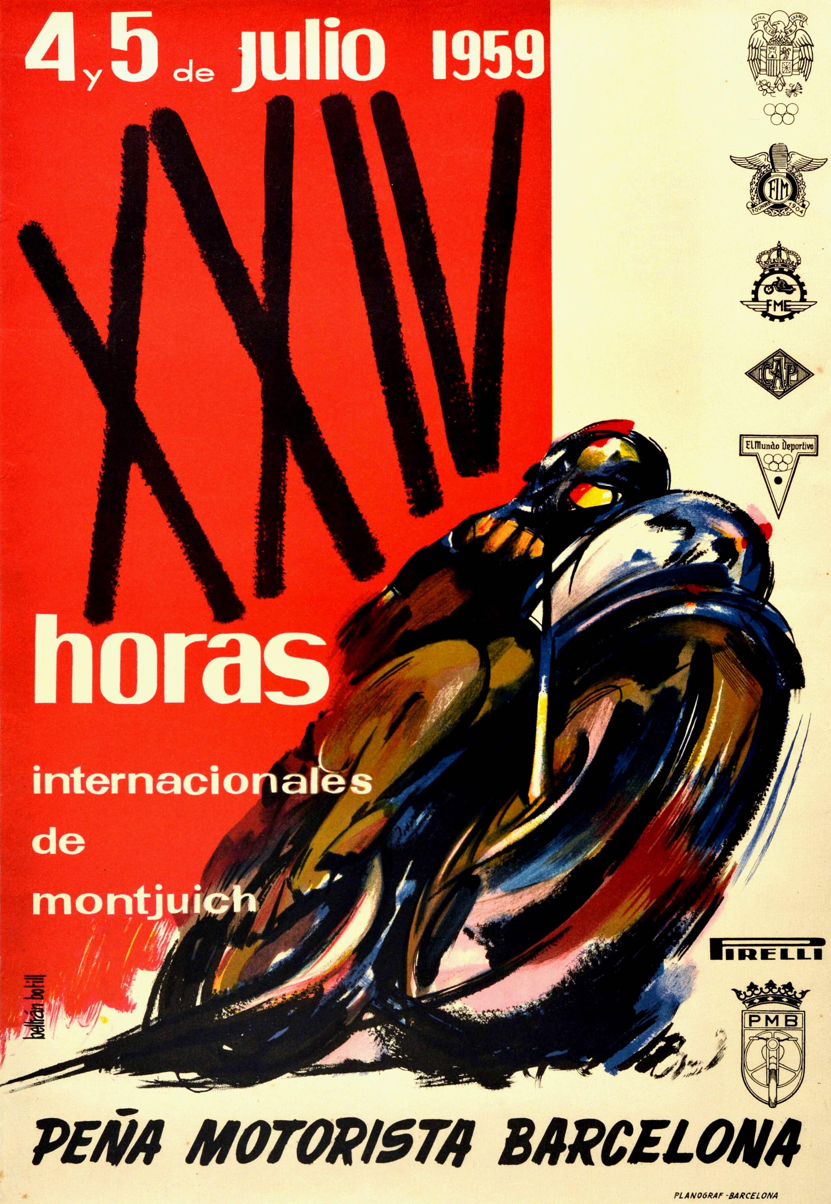 Beltran Botill Print - Original Vintage Poster 24 Hours Montjuich Motorcycle Race Grand Prix Barcelona