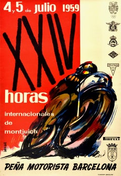 Affiche rétro originale, 24 heures de course de moto Montjuich, Grand Prix de Barcelone