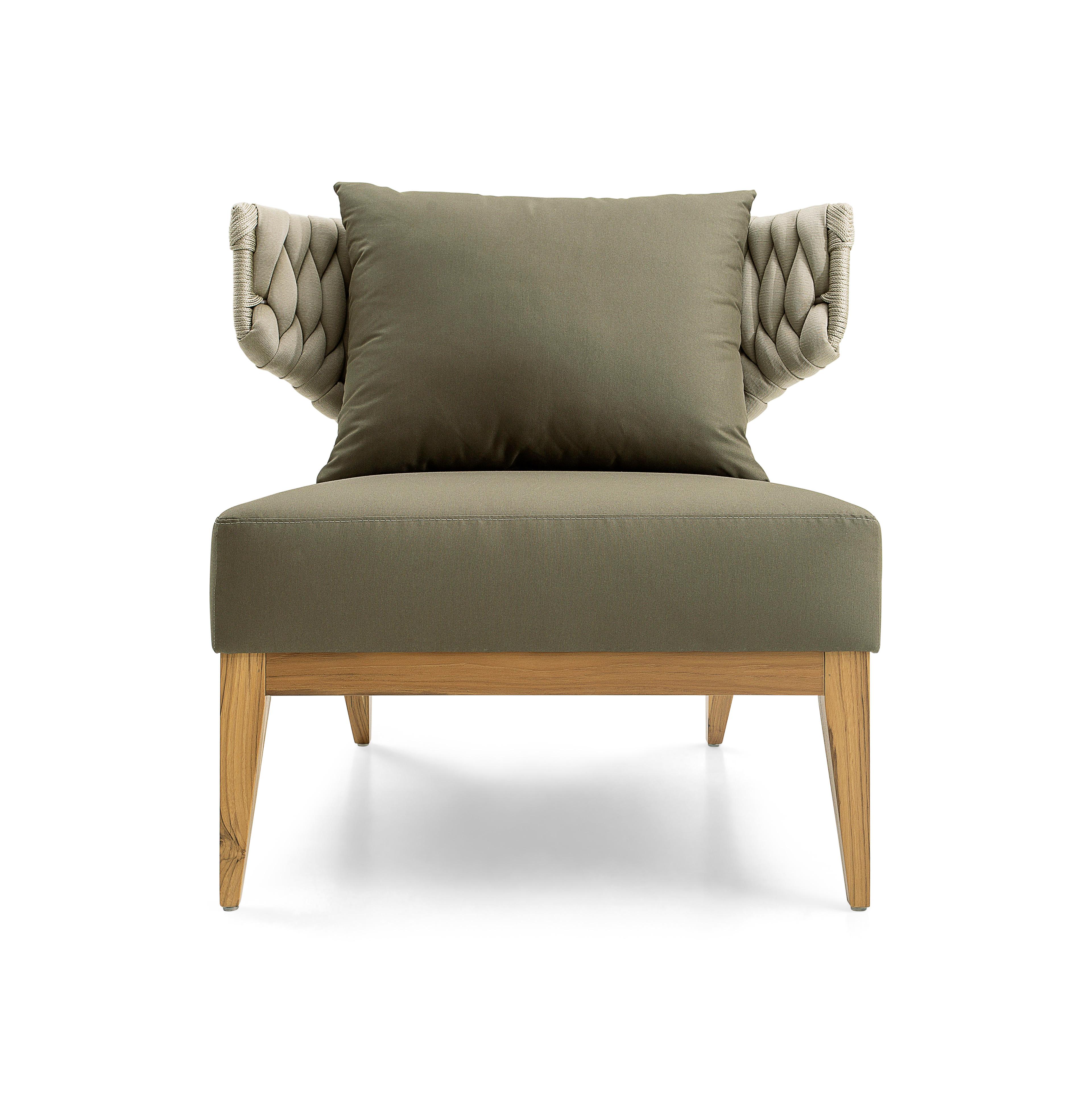 Chaise longue d'extérieur en bois de teck Beluga avec tissu vert olive. *Veuillez vérifier la disponibilité avant l'achat.

Équilibre raffiné entre forme et fonction, la chaise longue d'extérieur Beluga apporte une élégance contemporaine aux espaces