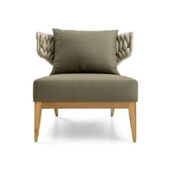 Teak Outdoor Lounge Chair in Olive Green Fabric, Beluga Collection