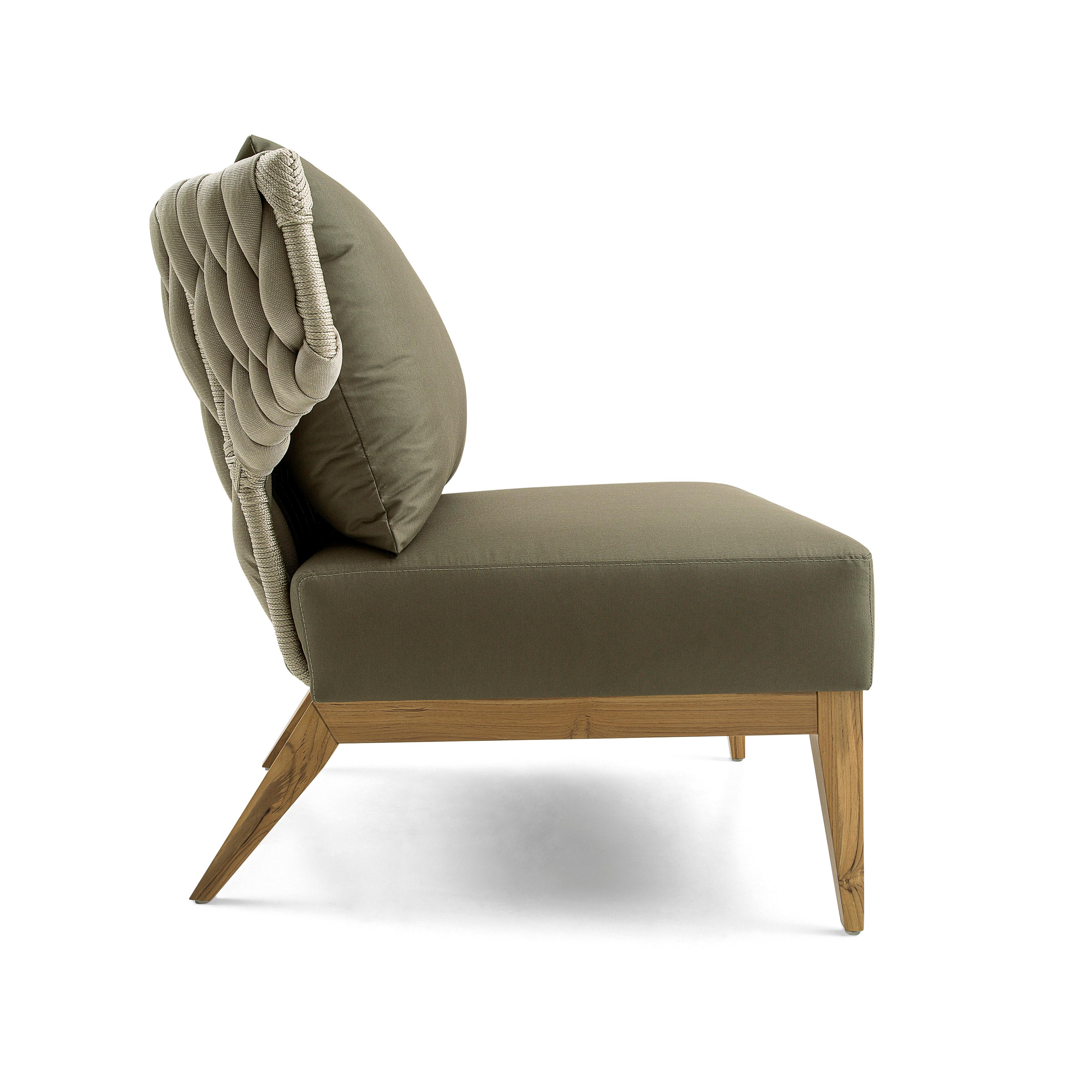 Brazilian Beluga Outdoor Armchair in Olive Green fabric and Teak wood For Sale