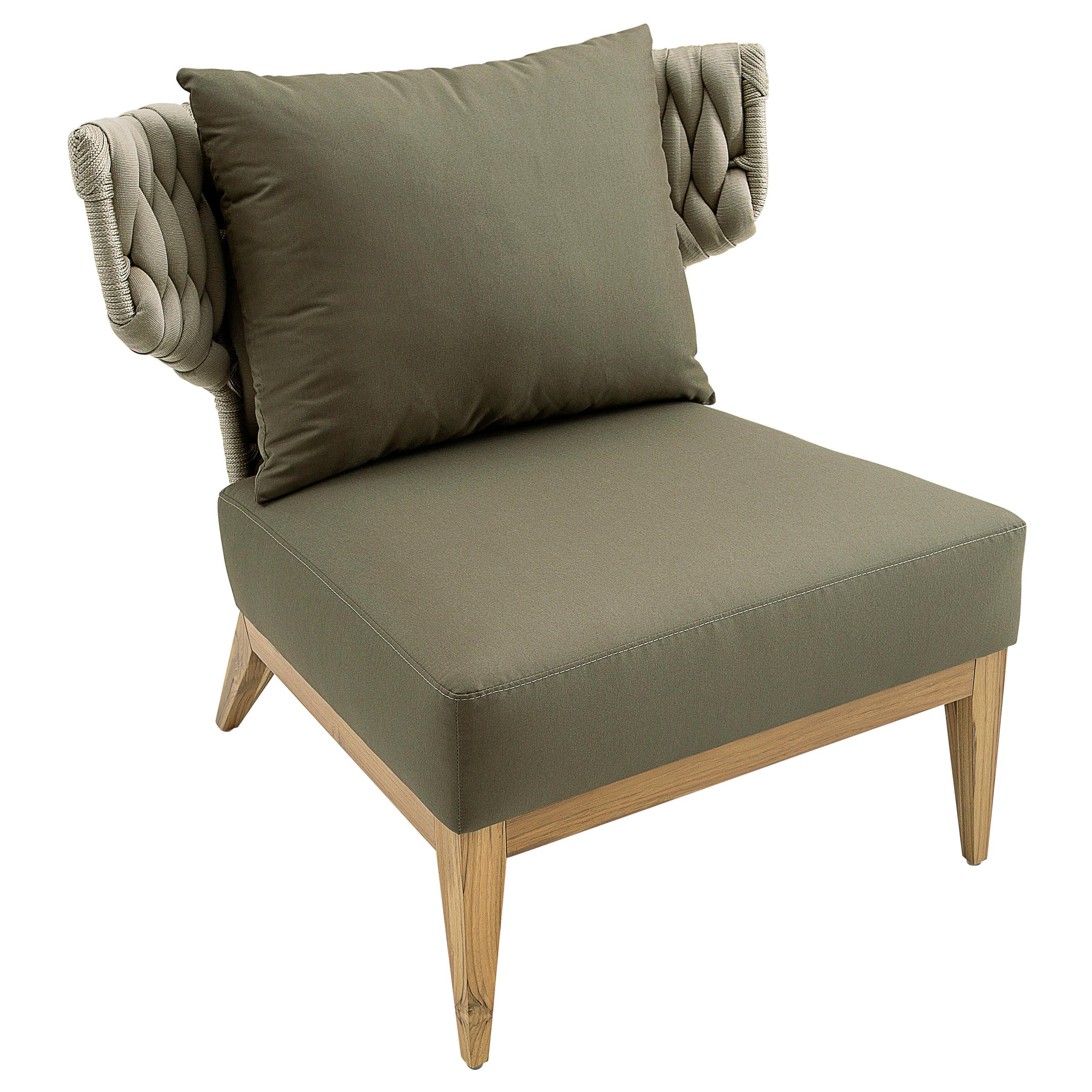 Beluga Outdoor Armchair in Olive Green fabric and Teak wood For Sale