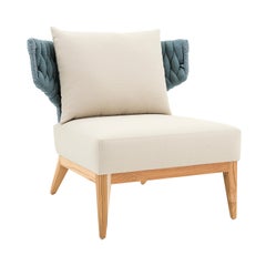 Fauteuil d'extérieur Beluga en tissu beige et bleu et bois de teck