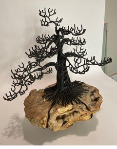 Belva Ball Bronze Bonsai Tree on Large Geode, Signed