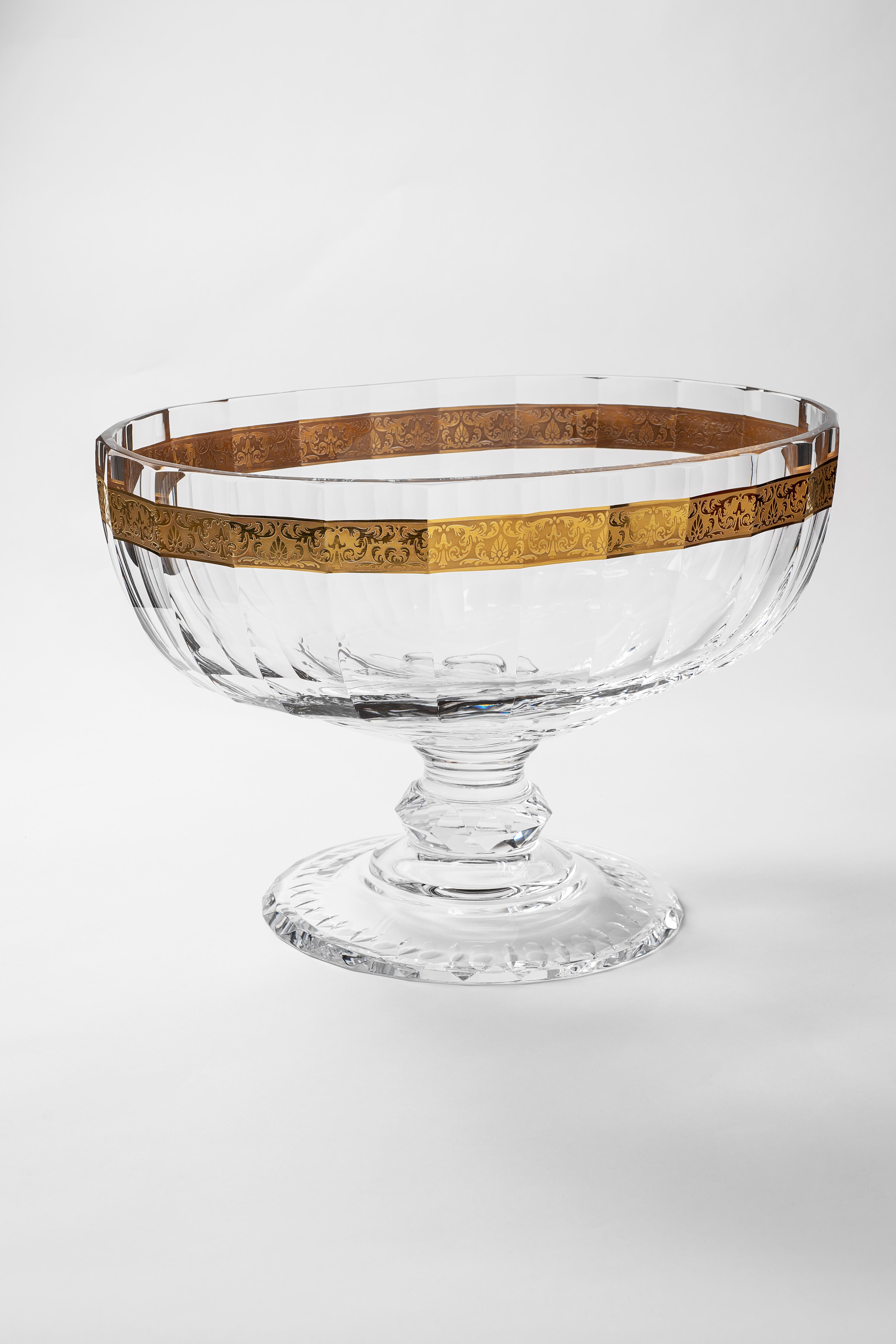 Baroque Belvedere Crystal Bowl with 24-Karat Gold Flowers Decor For Sale