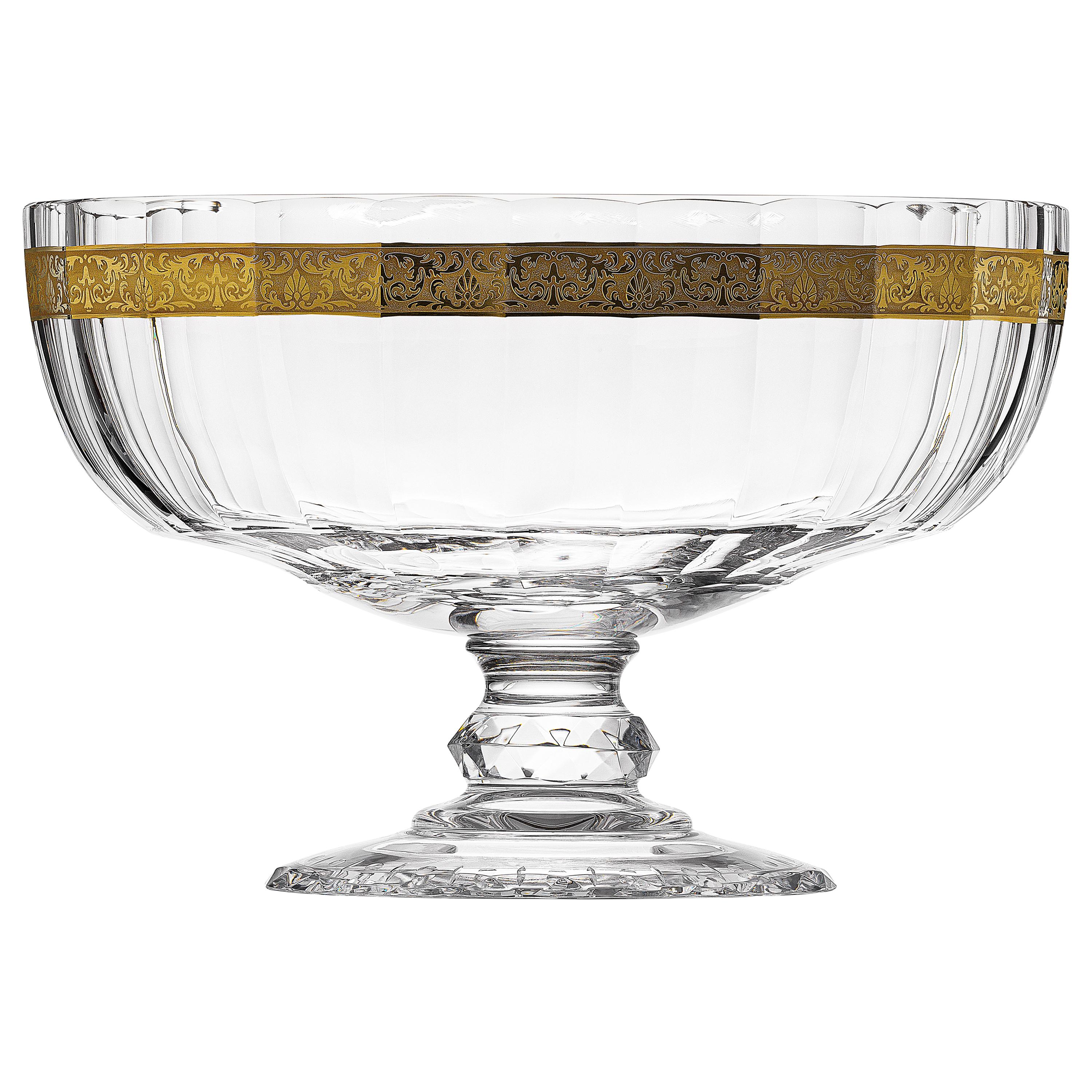 Belvedere Crystal Bowl with 24-Karat Gold Flowers Decor For Sale