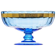 Belvedere Crystal Bowl with 24-Karat Gold Flowers Decor Blue 'Aquamarine'