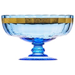 Belvedere Crystal Bowl with 24-Karat Gold Flowers Decor Blue 'Aquamarine'