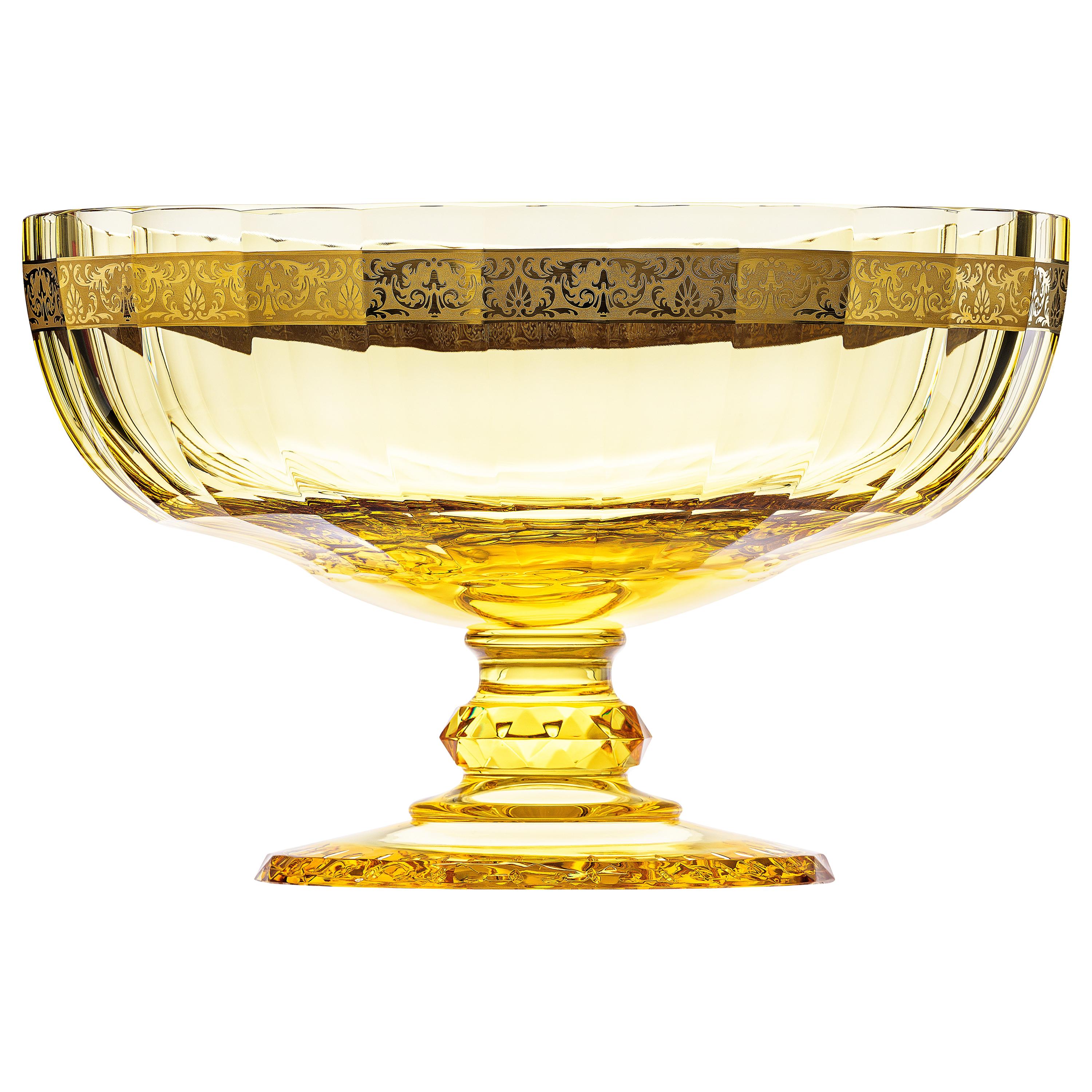 Belvedere Crystal Bowl with 24-Karat Gold Flowers Decor Yellow 'Eldor' For Sale