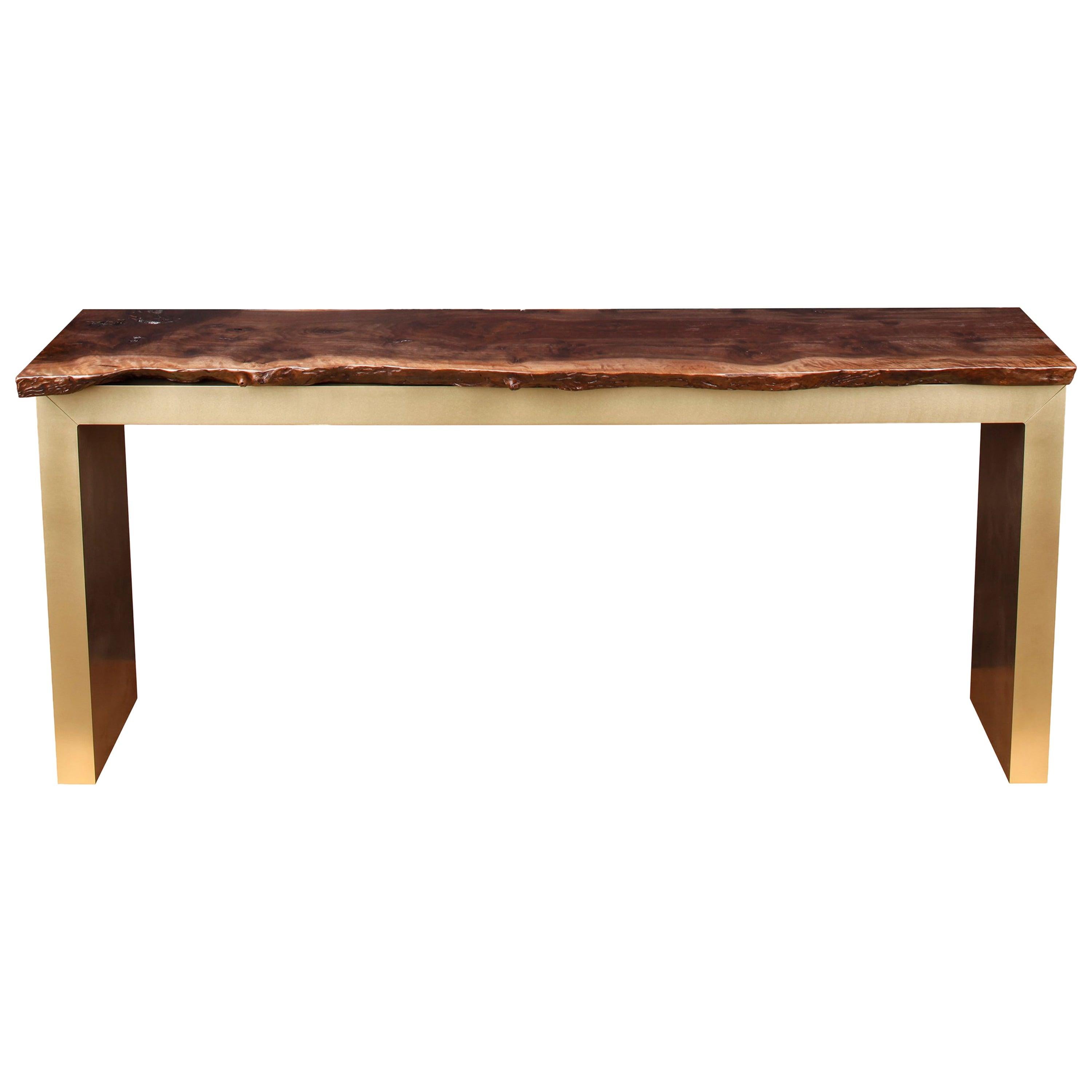 "Belvedere" Live Edge Console in Brass and Smoked Walnut by Studio Roeper For Sale