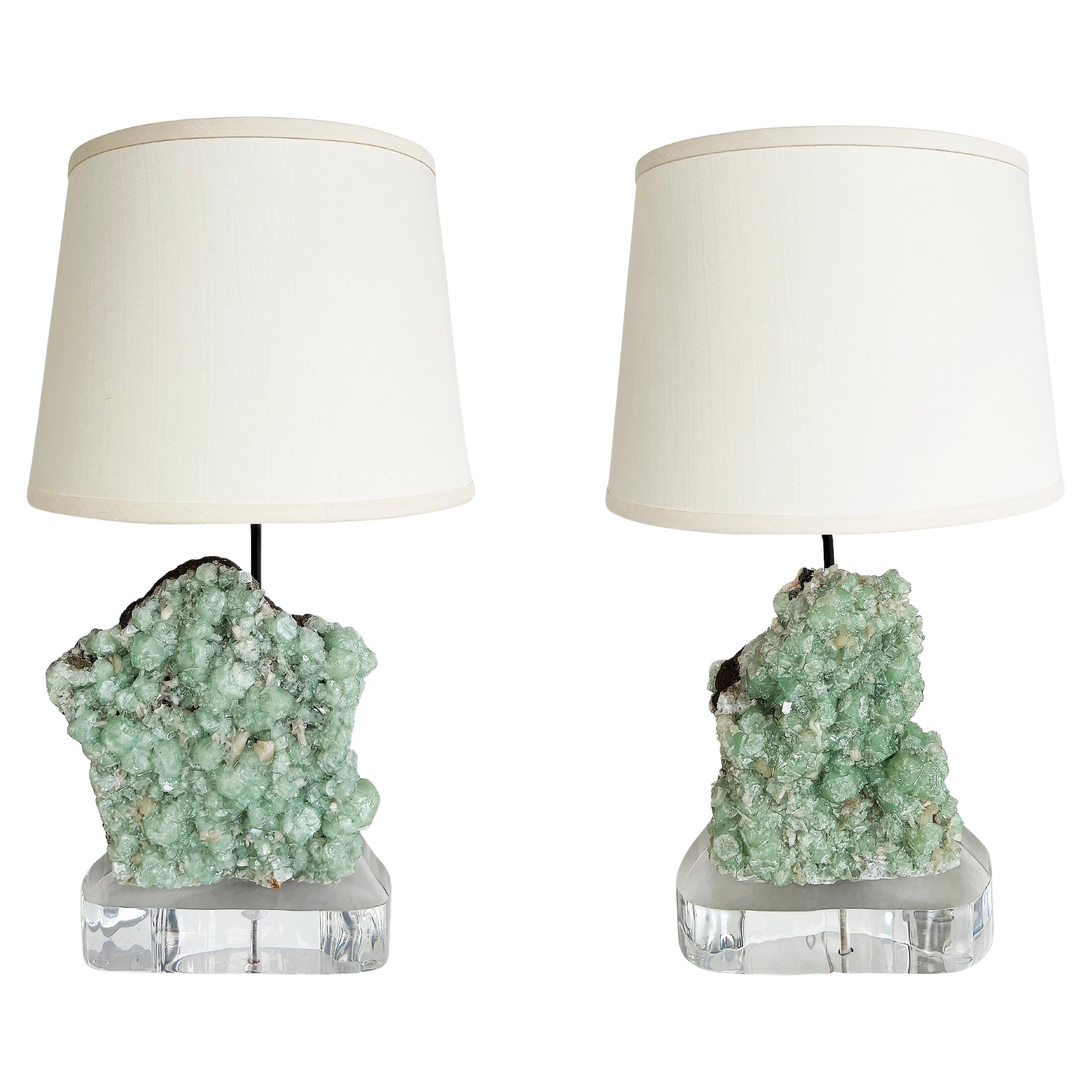 Belvedere  Lampade a grappolo in cristallo di quarzo apophyllite naturale e lucite