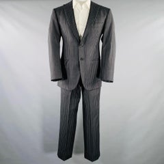 BELVEST Size 40 Grey White Pinstripe Wool Linen Single Breasted Suit