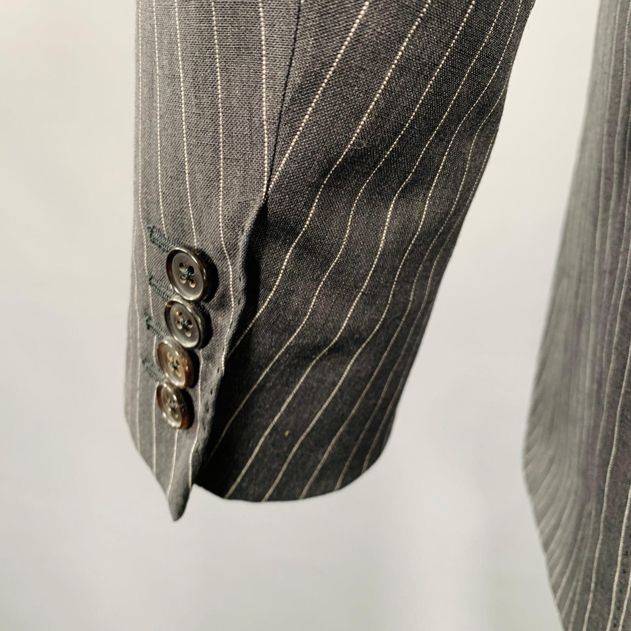 BELVEST Size 40 Grey White Pinstripe Wool Linen Single Breasted Suit For Sale 1
