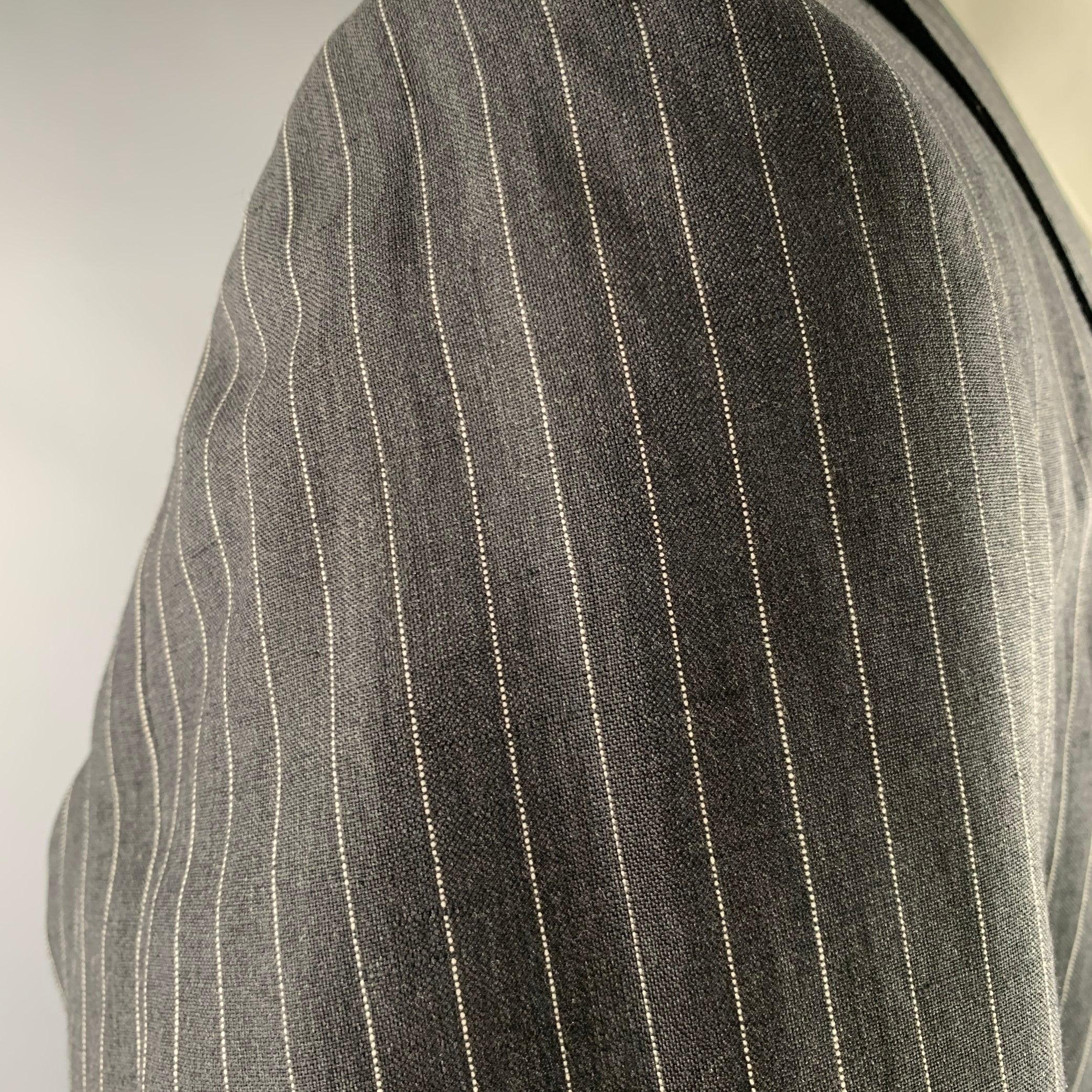 BELVEST Size 40 Grey White Pinstripe Wool Linen Single Breasted Suit For Sale 3