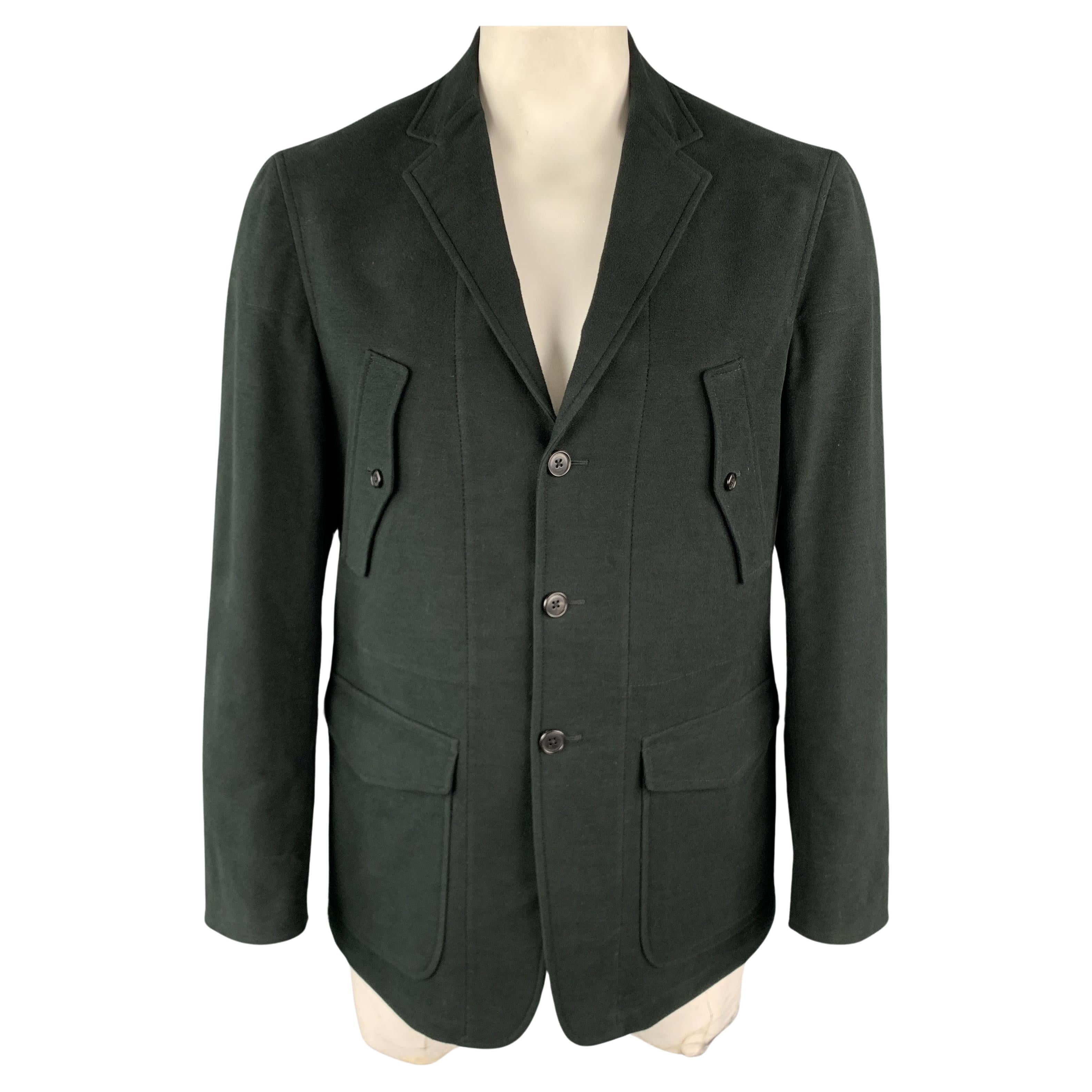 BELVEST Size 42 Black Cotton / Elastane Notch Lapel Patch Pockets Jacket For Sale